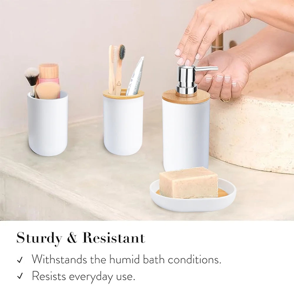 6-Piece Bamboo Bathroom Accessory Set, Modern White