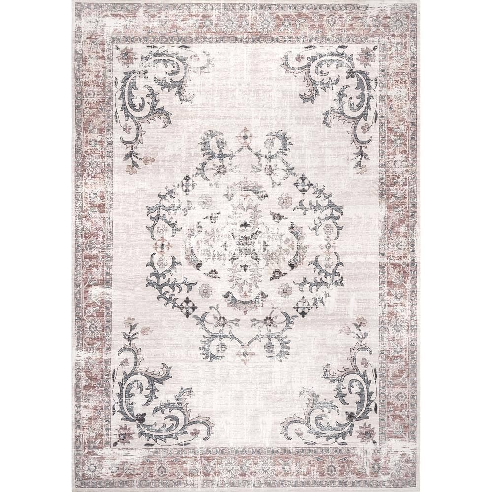 Layna Machine Washable Distressed Vintage Light Gray 2 Ft. 6 In. X 8 Ft. Indoor Runner Rug