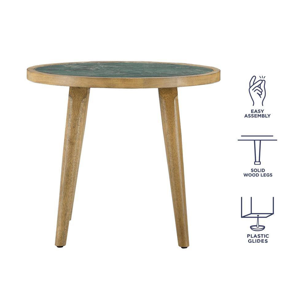 Novato 34 In. round Green Stone Top Coffee Table and 2-End Tables (3-Piece)