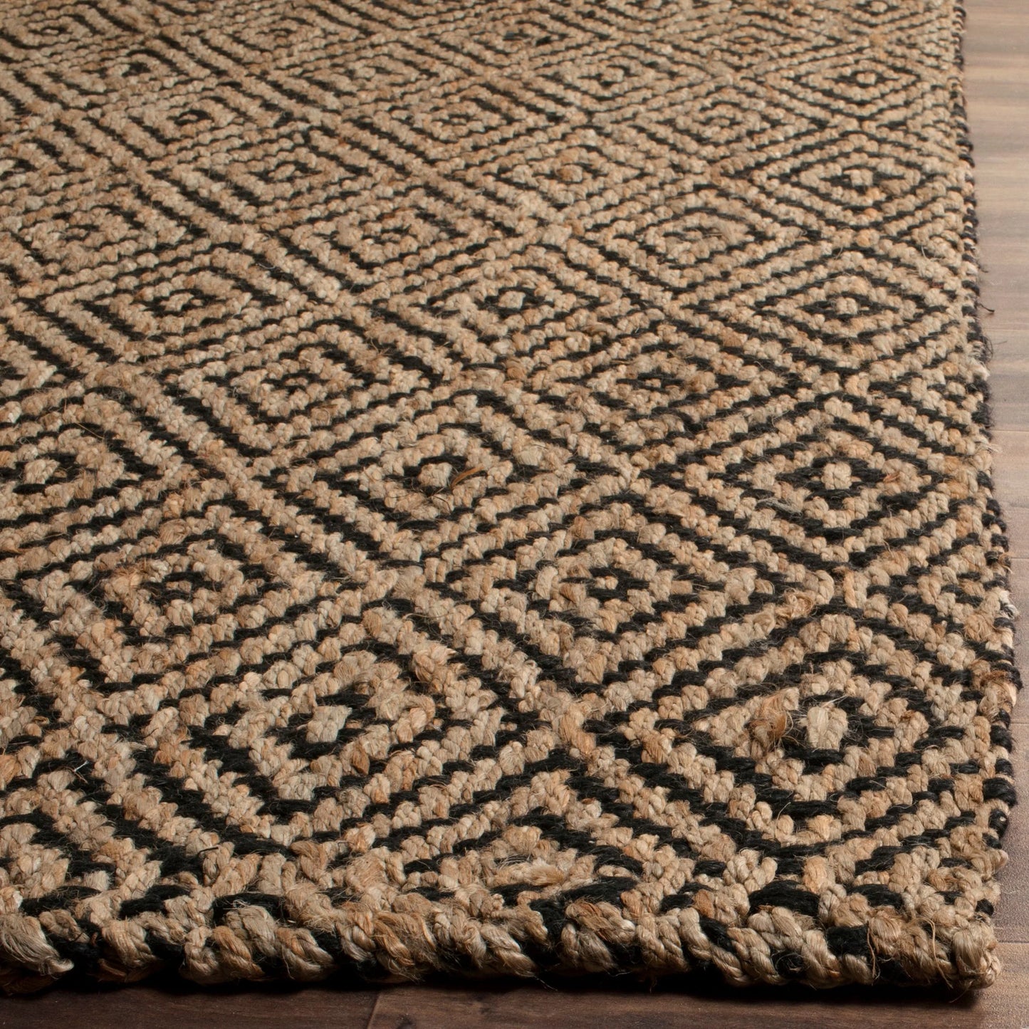 Natural Fiber Emory Geometric Jute Runner Rug, Natural/Black, 2'3" X 20'