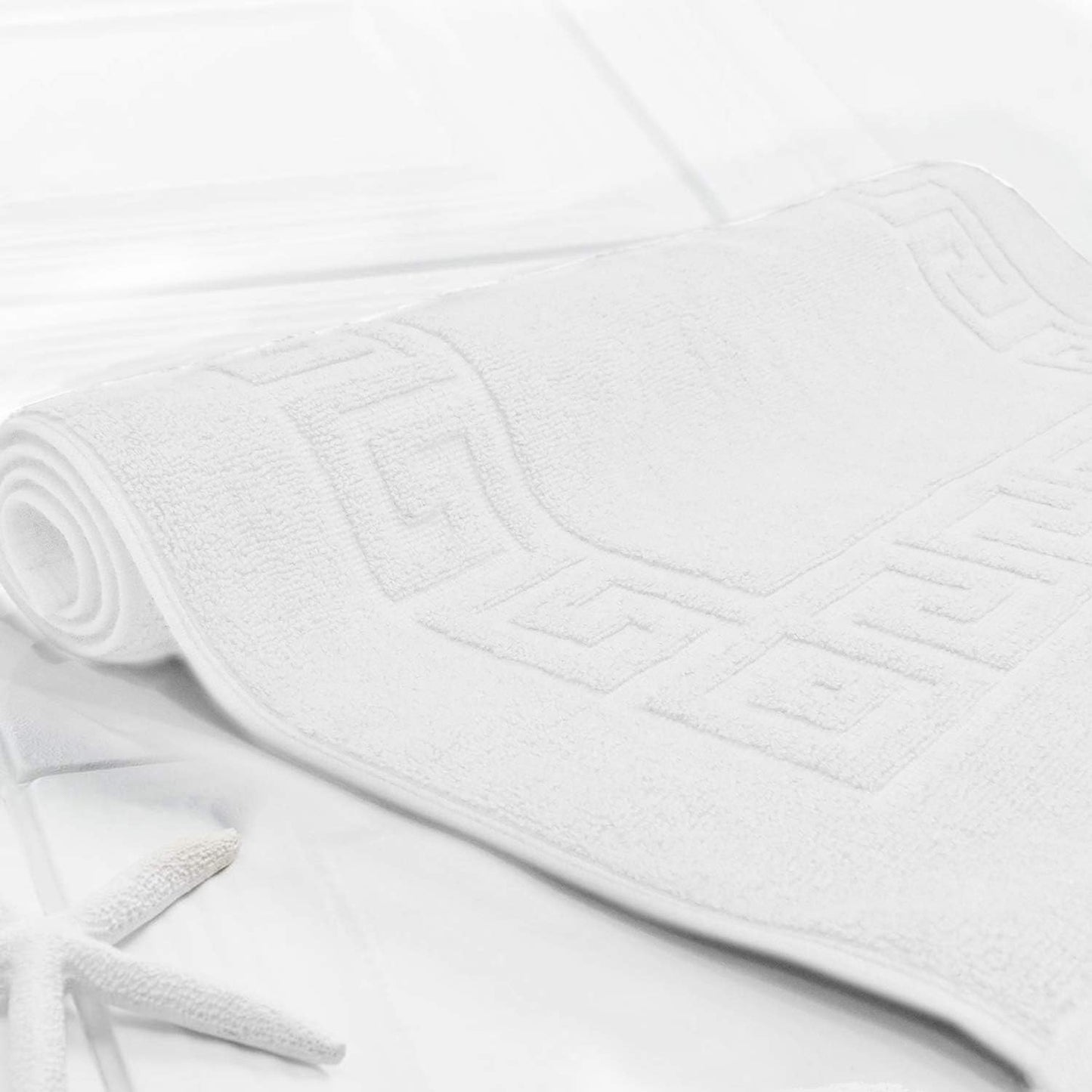 Greek Bath Mat - White, 100% Ring Spun Cotton, Pack of 2, 20X32 Inches, 800 GSM, Non-Slip, Absorbent, Quick Drying, Machine Washable Bathroom Floor Mats for Shower, Kitchen & Bath