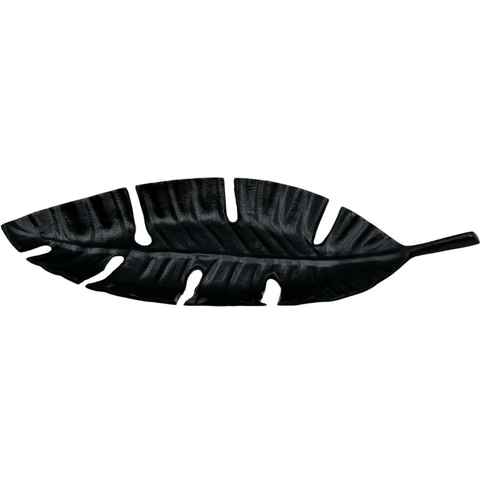 23 In. Aluminum Metal Leaf Decorative Black Tray