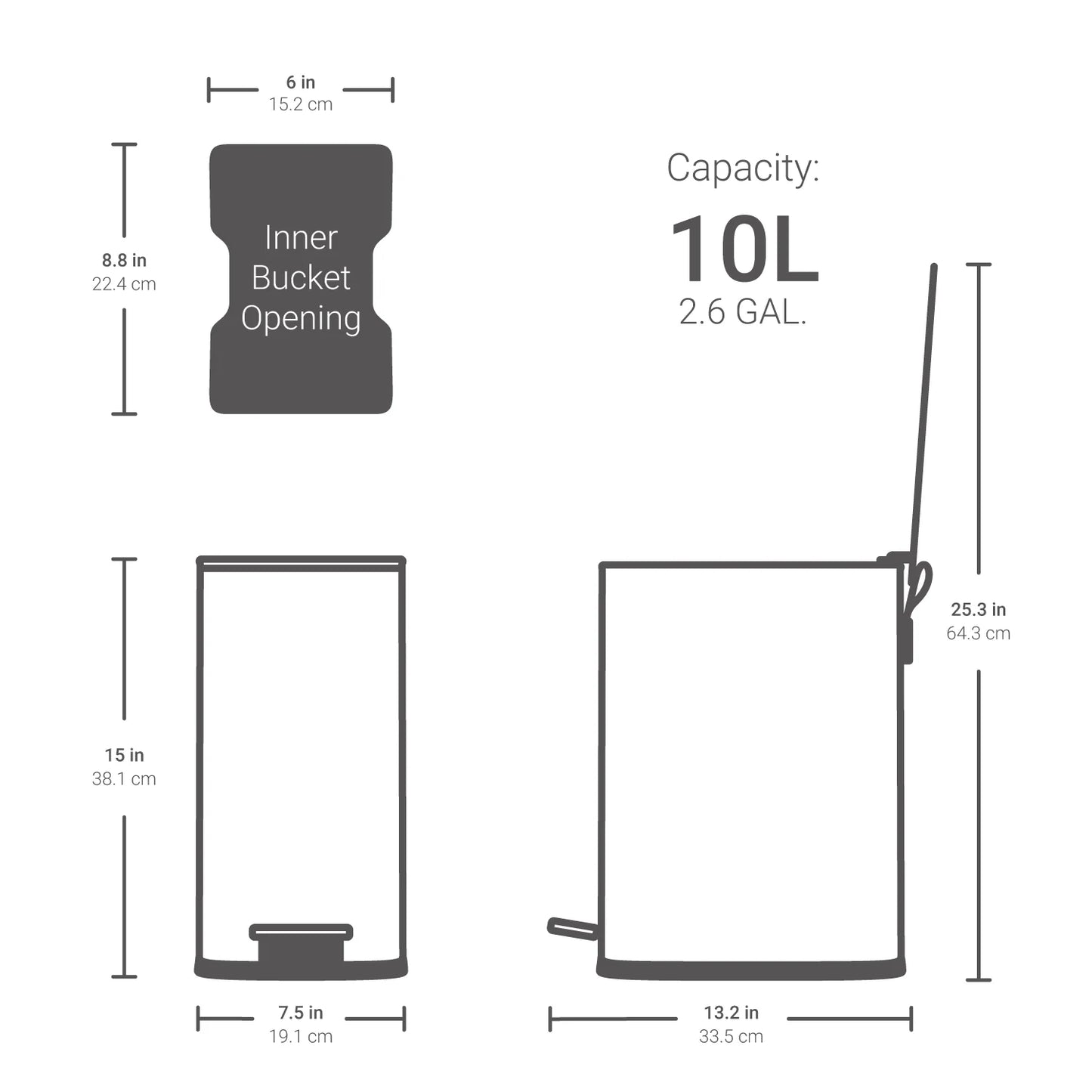 2.6 Gallon Trash Can, Stainless Steel Step on Bathroom Trash Can, Silver
