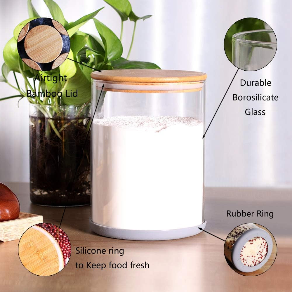 Set of 2 Large Glass Food Storage Jar, 100 FL OZ (3000Ml) Glass Flour Canister with Airtight Bamboo Lids for Kitchen Corner, Bpa-Free Flour Container for Sugar, Ground Coffee, Rice and Dry Food