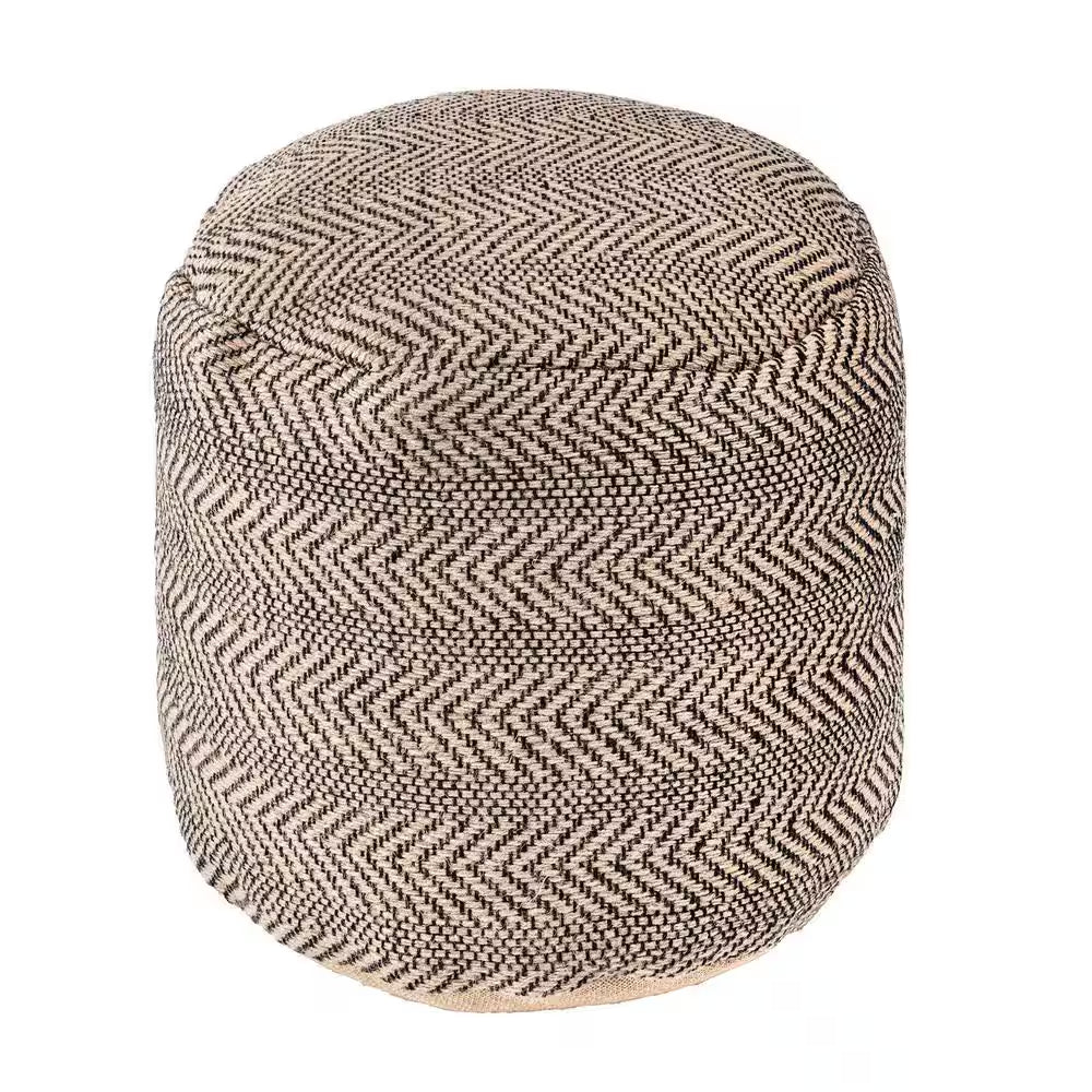 Exeter Chevron Braided Jute Filled Ottoman Natural round Pouf