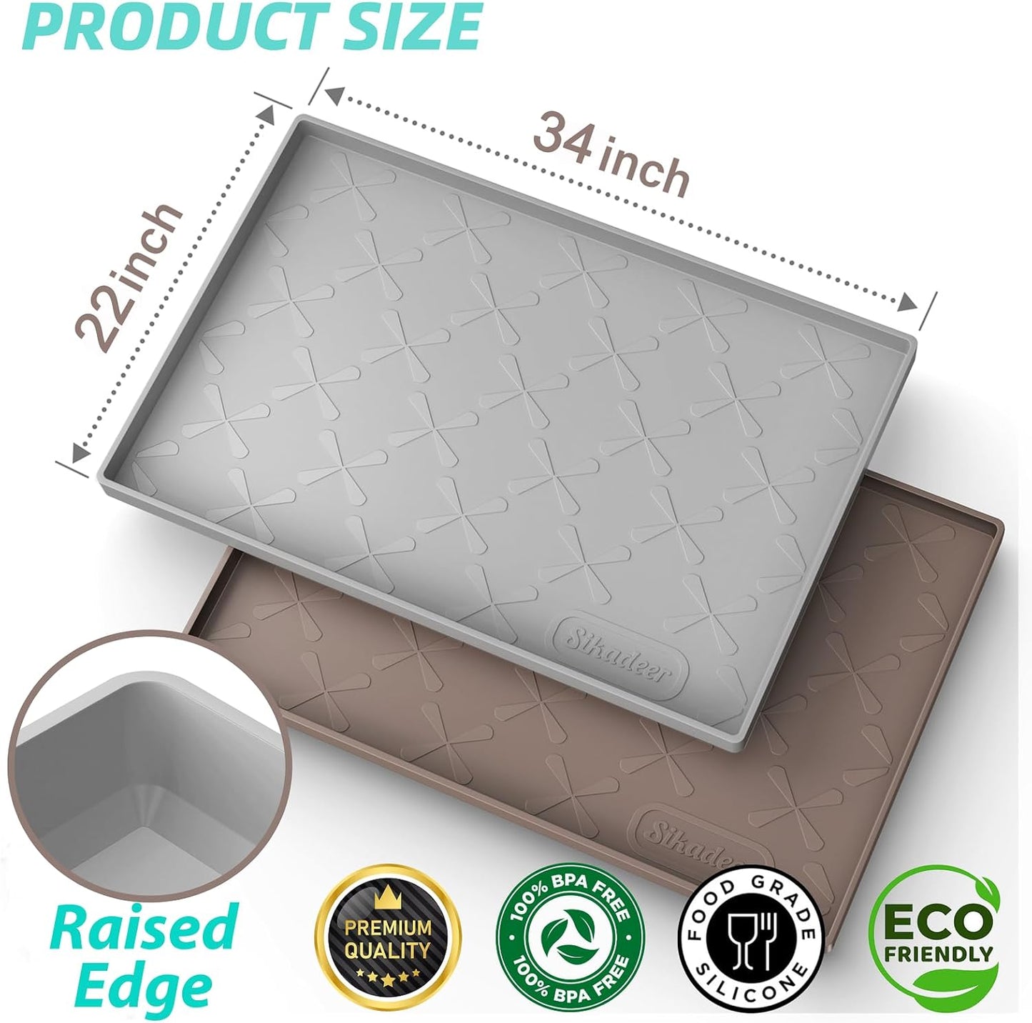 34" X 22" under Sink Mat Waterproof, Silicone Mat Kitchen Drawer Shelf and Cabinet Liner, Sink Protector for Kitchen Organizers and Storage, Boot Tray Pet Food Mats