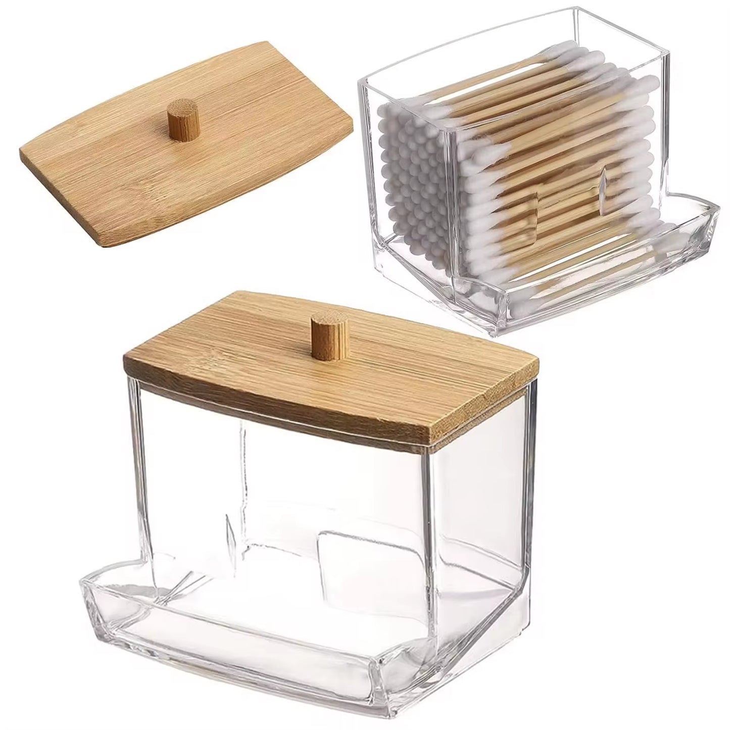 Cotton Swab Holder with Bamboo Lid