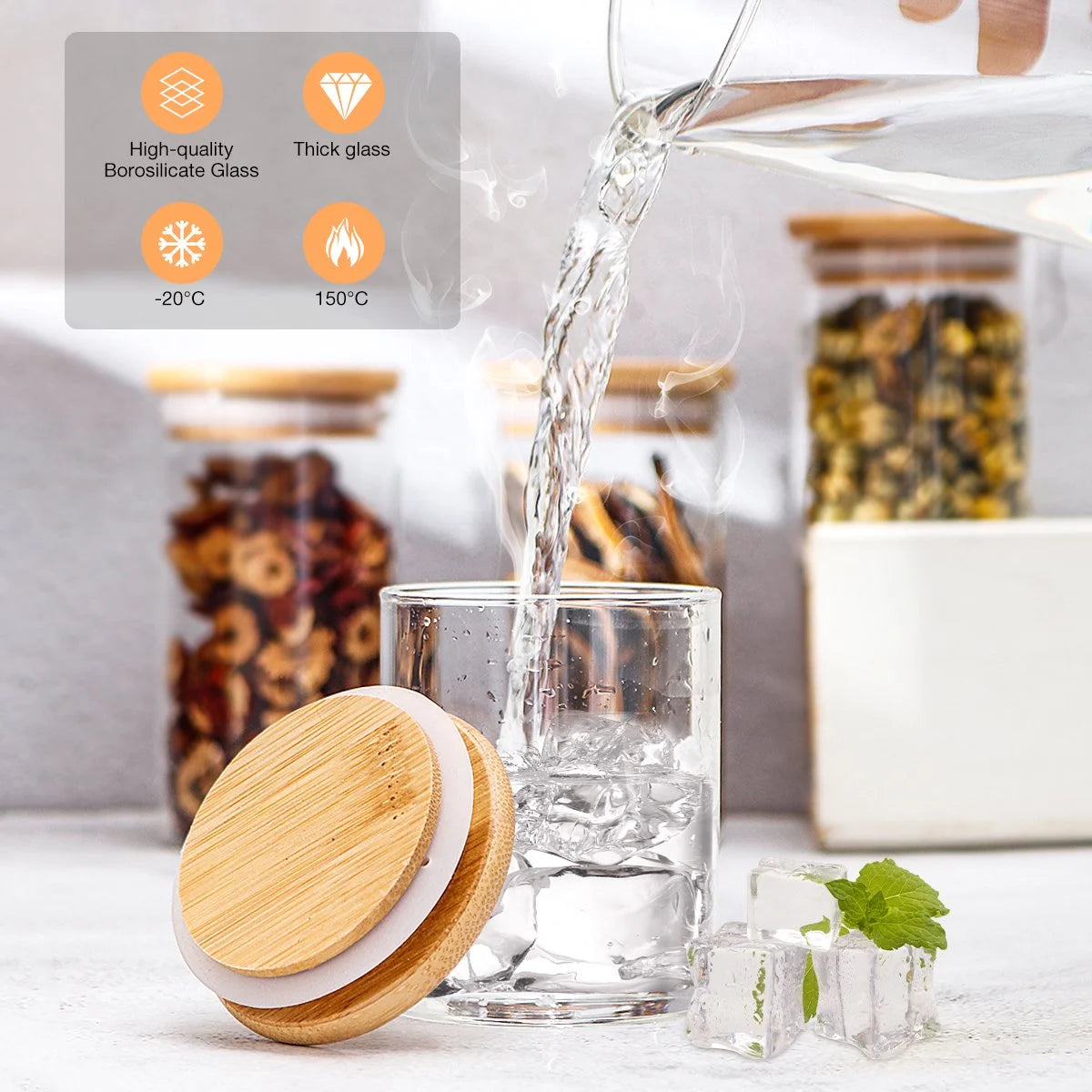 Glass Airtight Food Storage Canister with Measuring Spoon, Set of 10