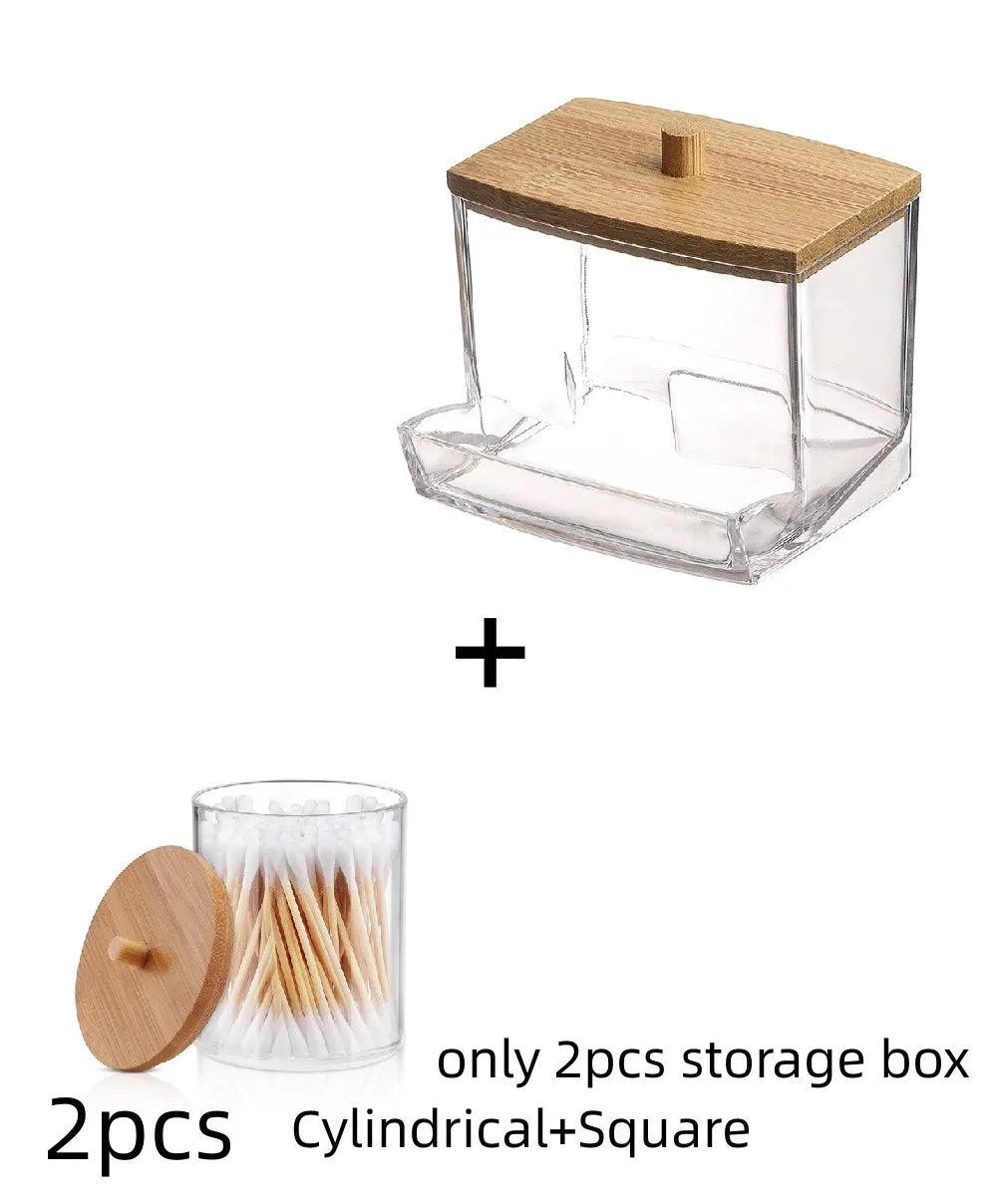 Cotton Swab Holder with Bamboo Lid