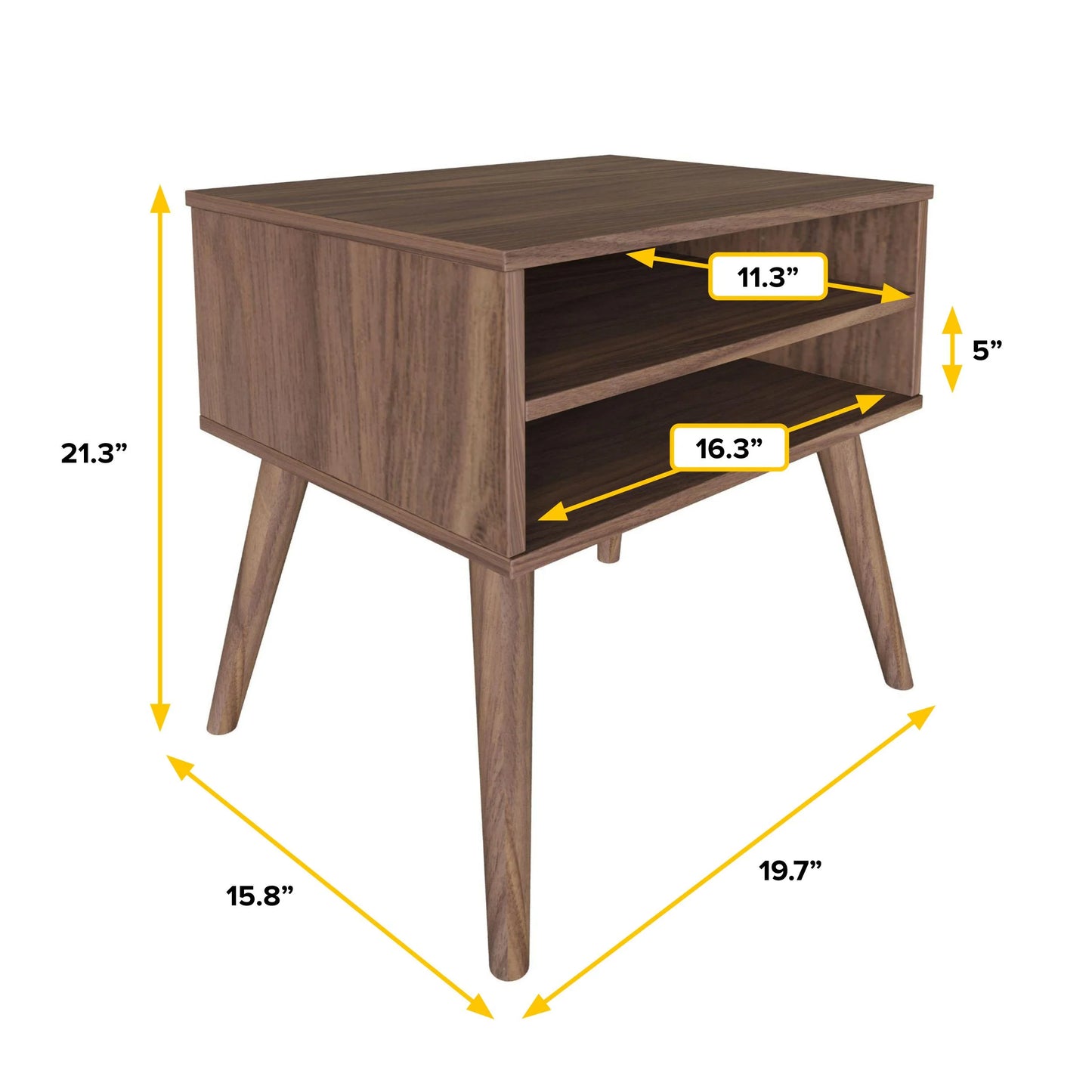 Ragusa Mid-Century Modern Open Shelf Nightstand