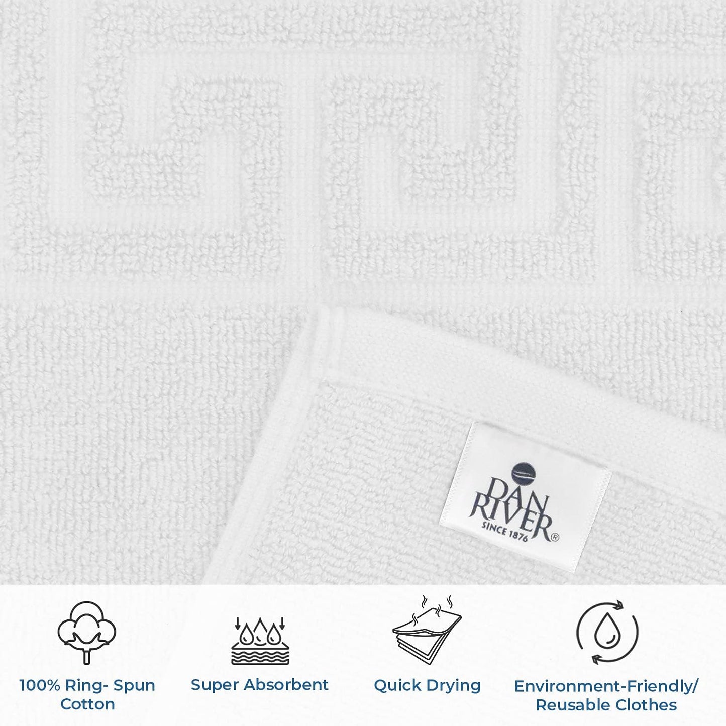 Greek Bath Mat - White, 100% Ring Spun Cotton, Pack of 2, 20X32 Inches, 800 GSM, Non-Slip, Absorbent, Quick Drying, Machine Washable Bathroom Floor Mats for Shower, Kitchen & Bath