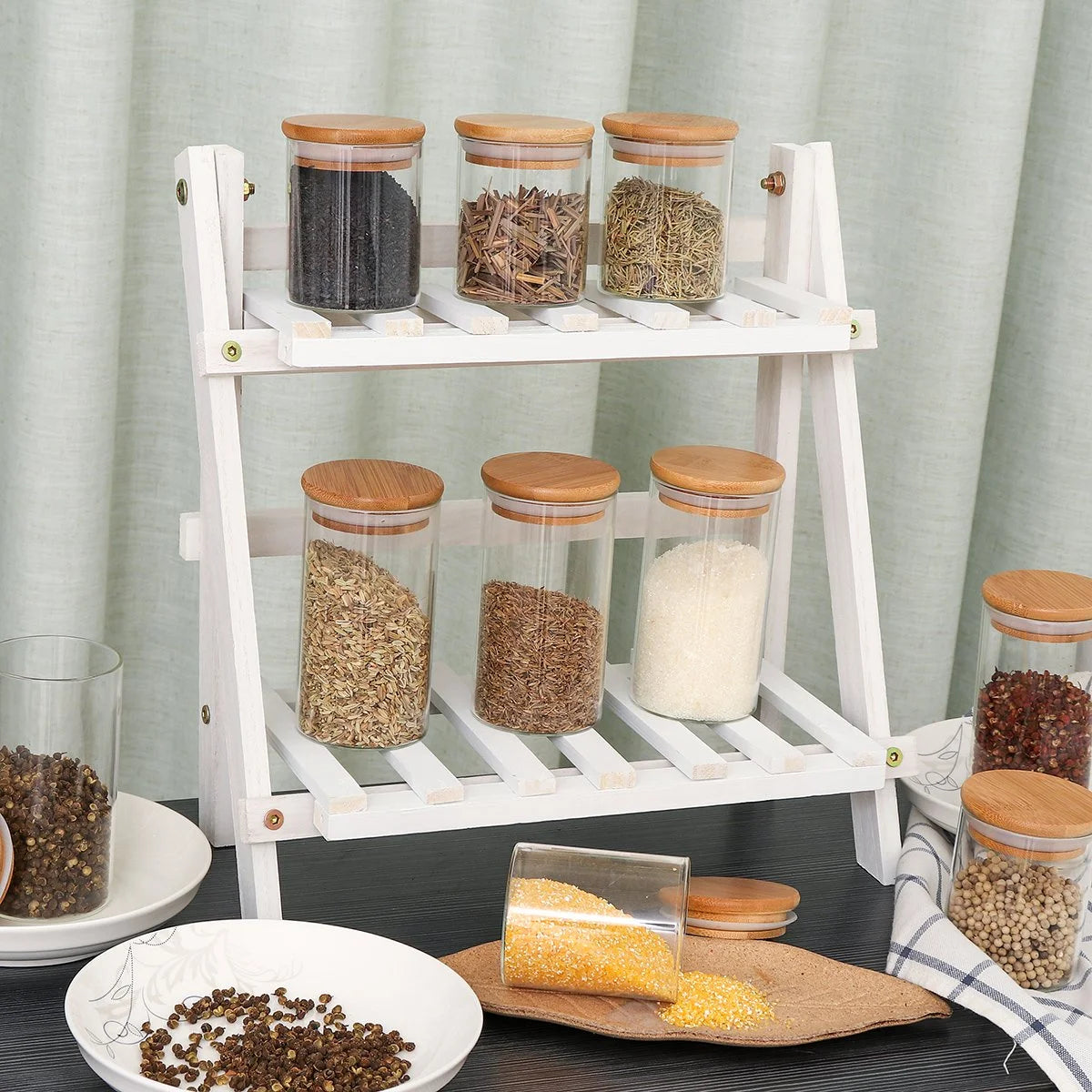 Glass Airtight Food Storage Canister with Measuring Spoon, Set of 10
