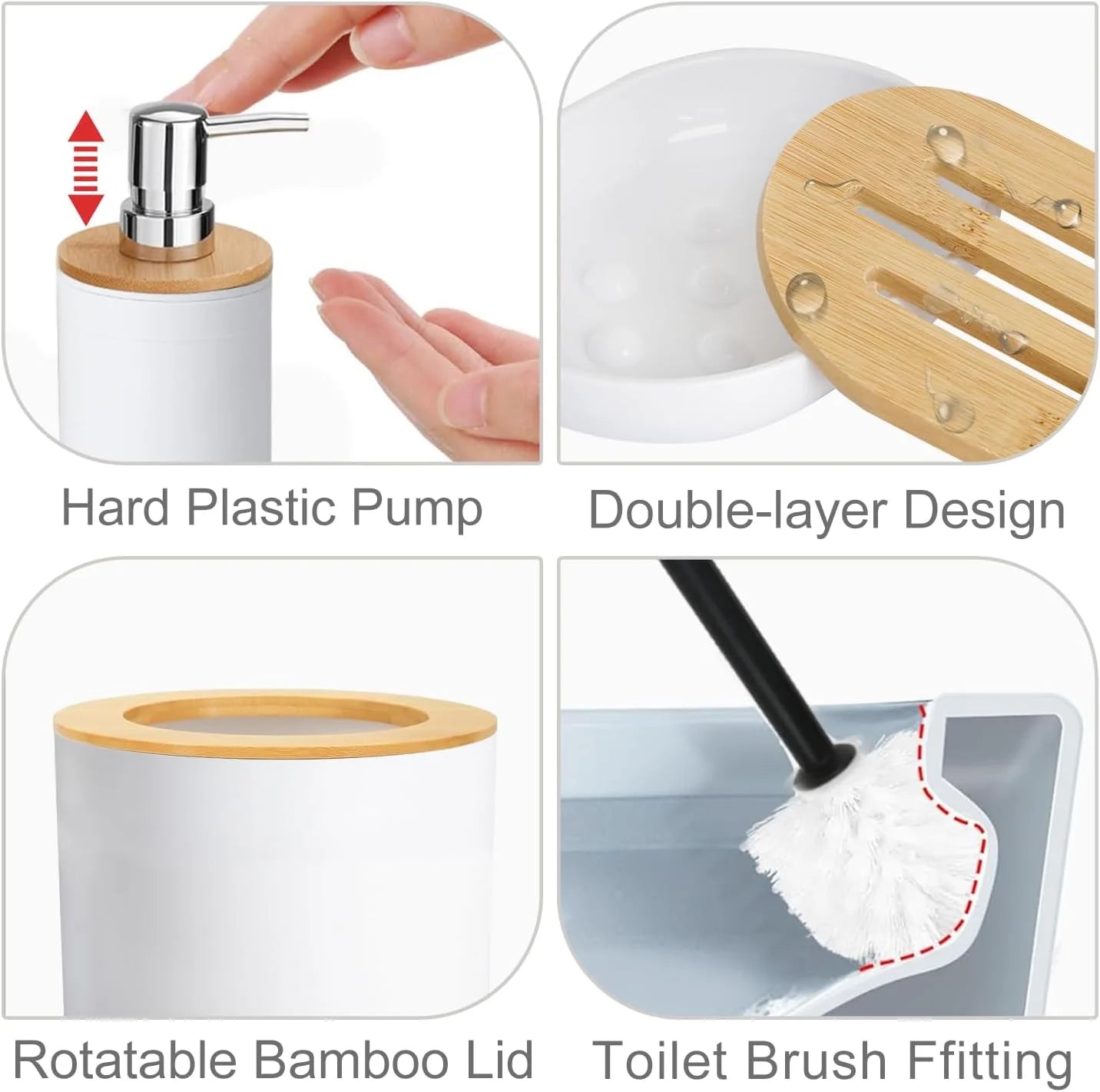 6-Piece Bamboo Bathroom Accessory Set, Modern White