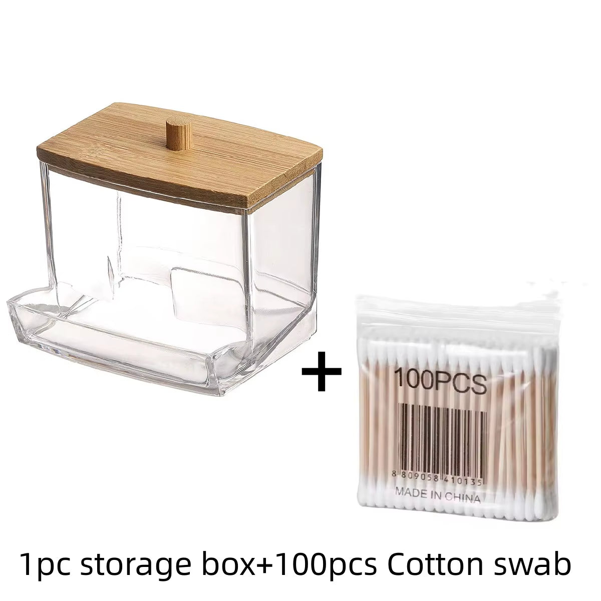Cotton Swab Holder with Bamboo Lid
