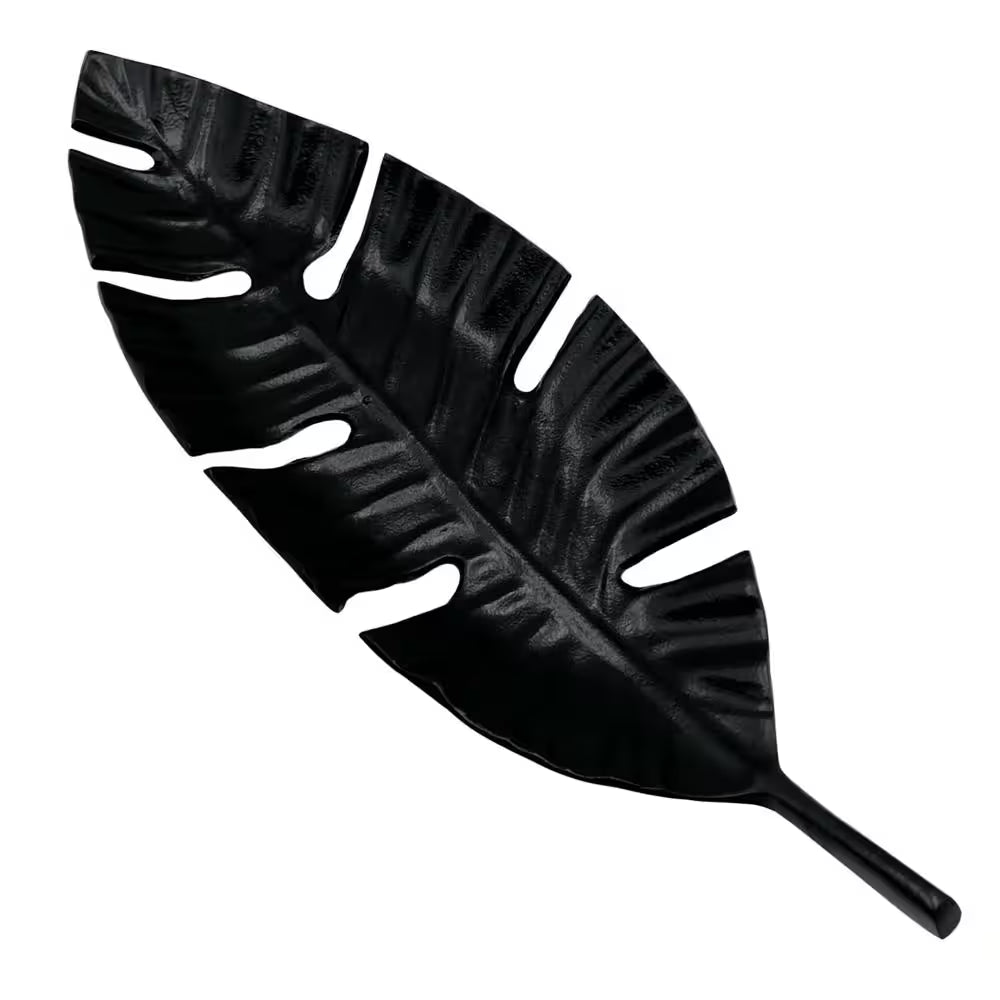 23 In. Aluminum Metal Leaf Decorative Black Tray
