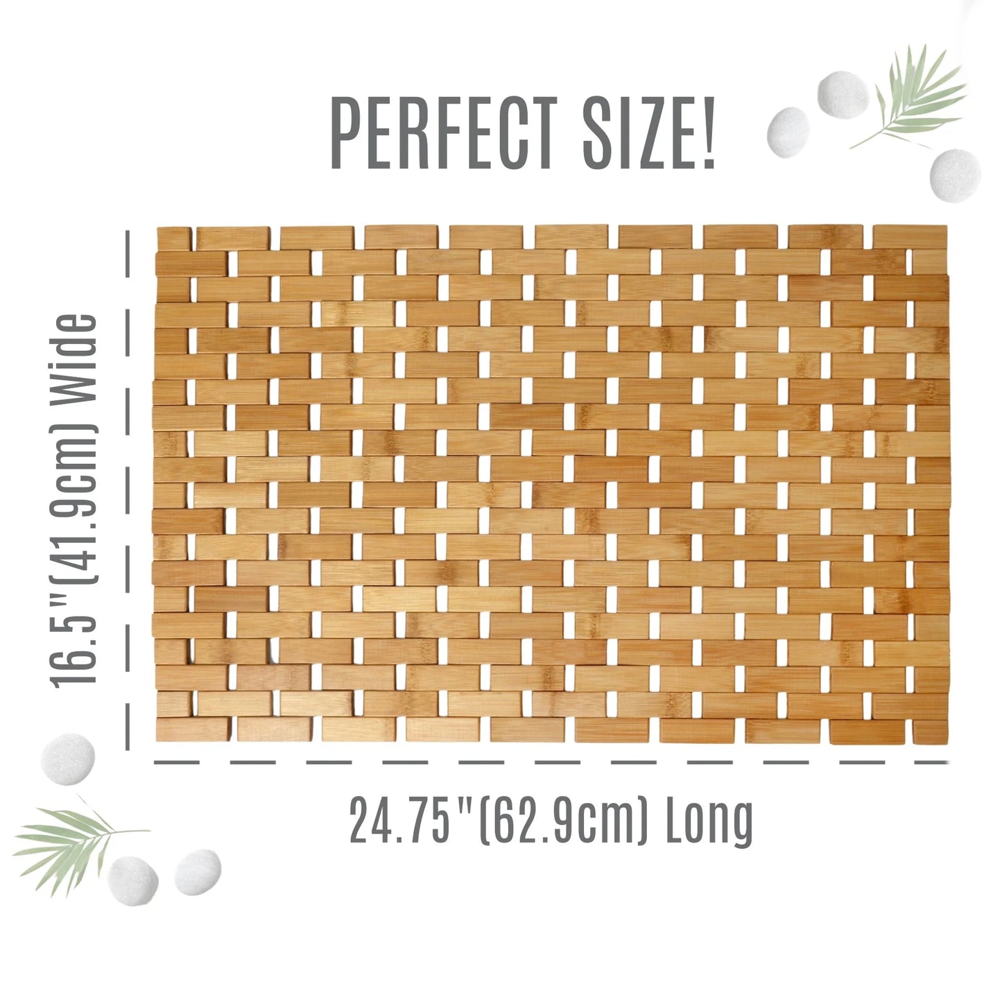 Bamboo Bath Mat |Off- White Wooden Bath & Shower Mat Creates Spa-Like Experience (Easy to Roll Up, Eco-Friendly, 24.75” X 16.5”)