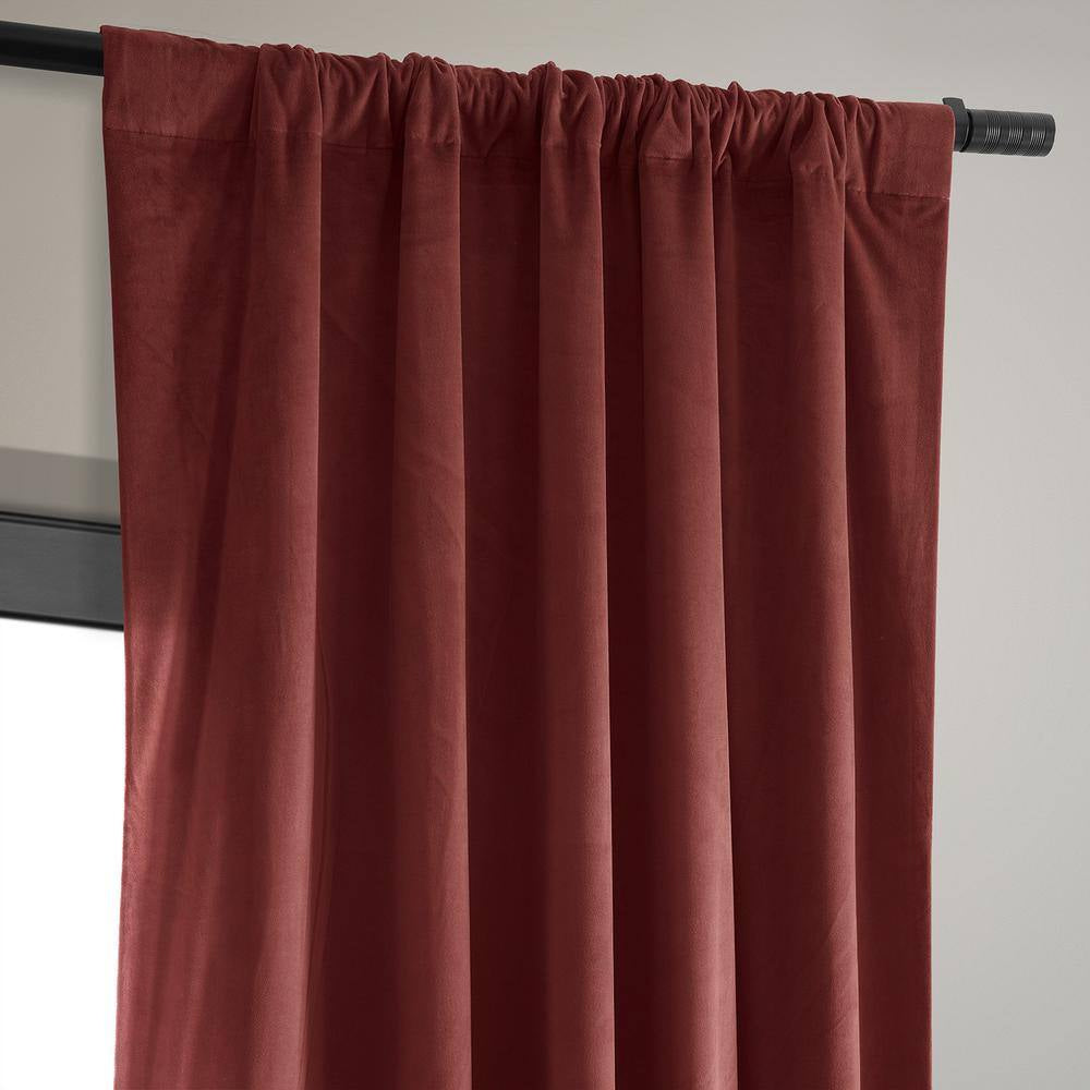 Crimson Rust Velvet Solid 50 In. W X 84 In. L Lined Rod Pocket Blackout Curtain