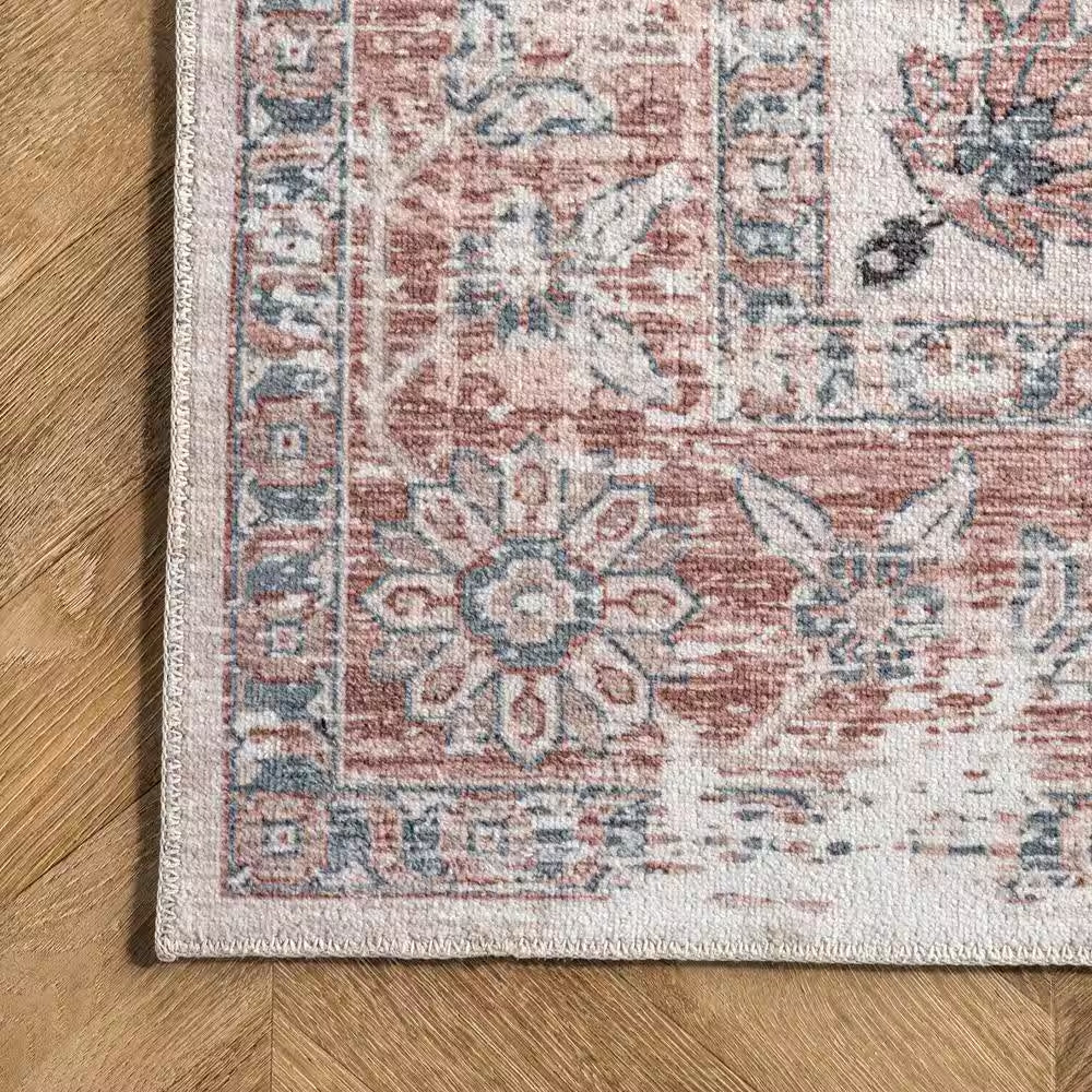 Layna Machine Washable Distressed Vintage Light Gray 2 Ft. 6 In. X 8 Ft. Indoor Runner Rug