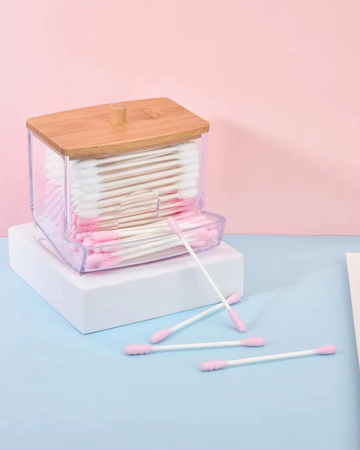 Cotton Swab Holder with Bamboo Lid