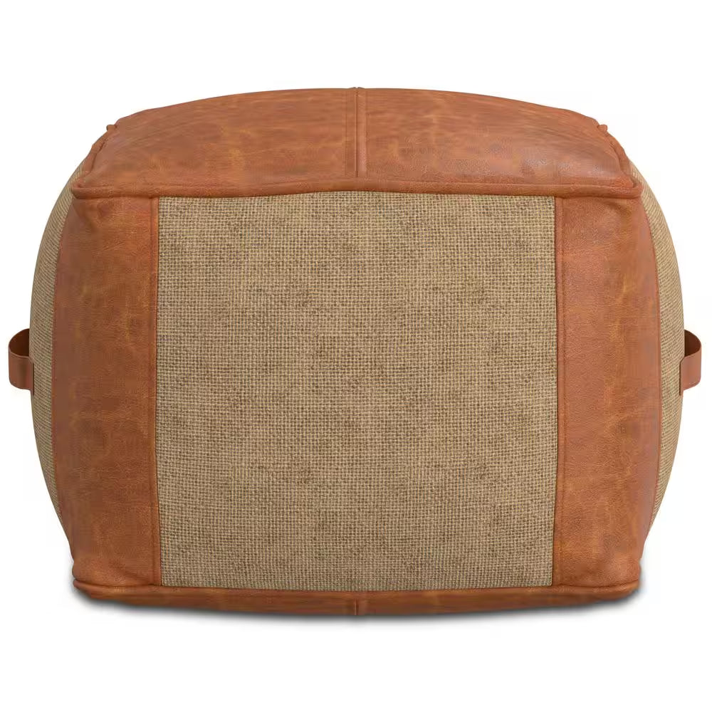 Atkinson Boho Tan Genuine Leather Square Pouf