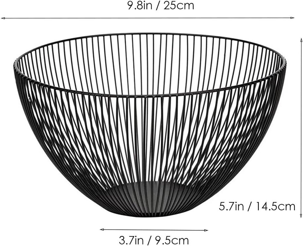 Metal Wire Fruit Basket, Black Fruit Vegetable Bowl for Kitchen Counter, round Produce Storage Basket for Veggie Snack (Round A)