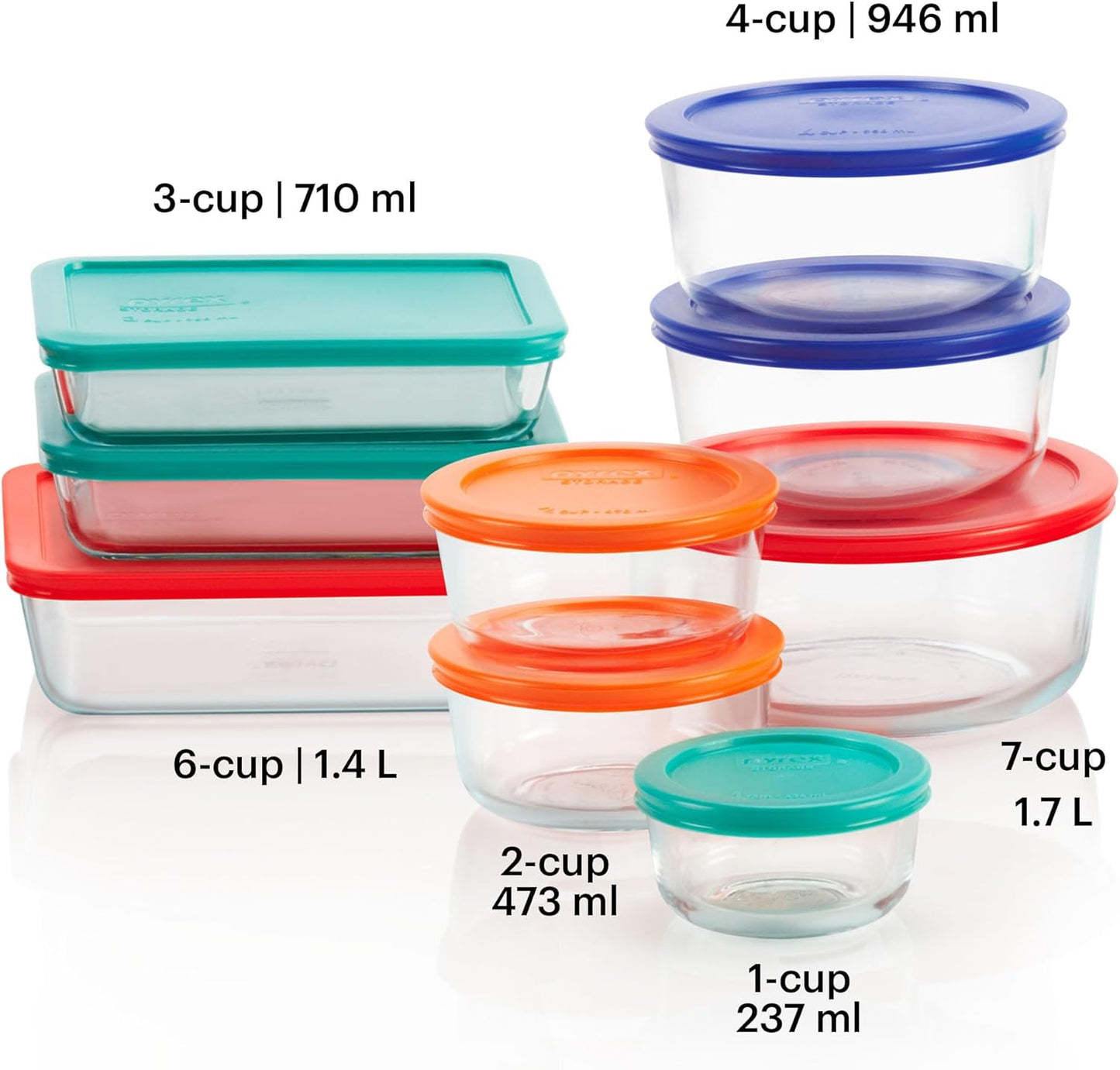 Simply Store 9-Pack Mixed Sized Glass Food Storage Set, round & Rectangular Containers with Lids, Bpa-Free, Dishwasher & Microwave Safe