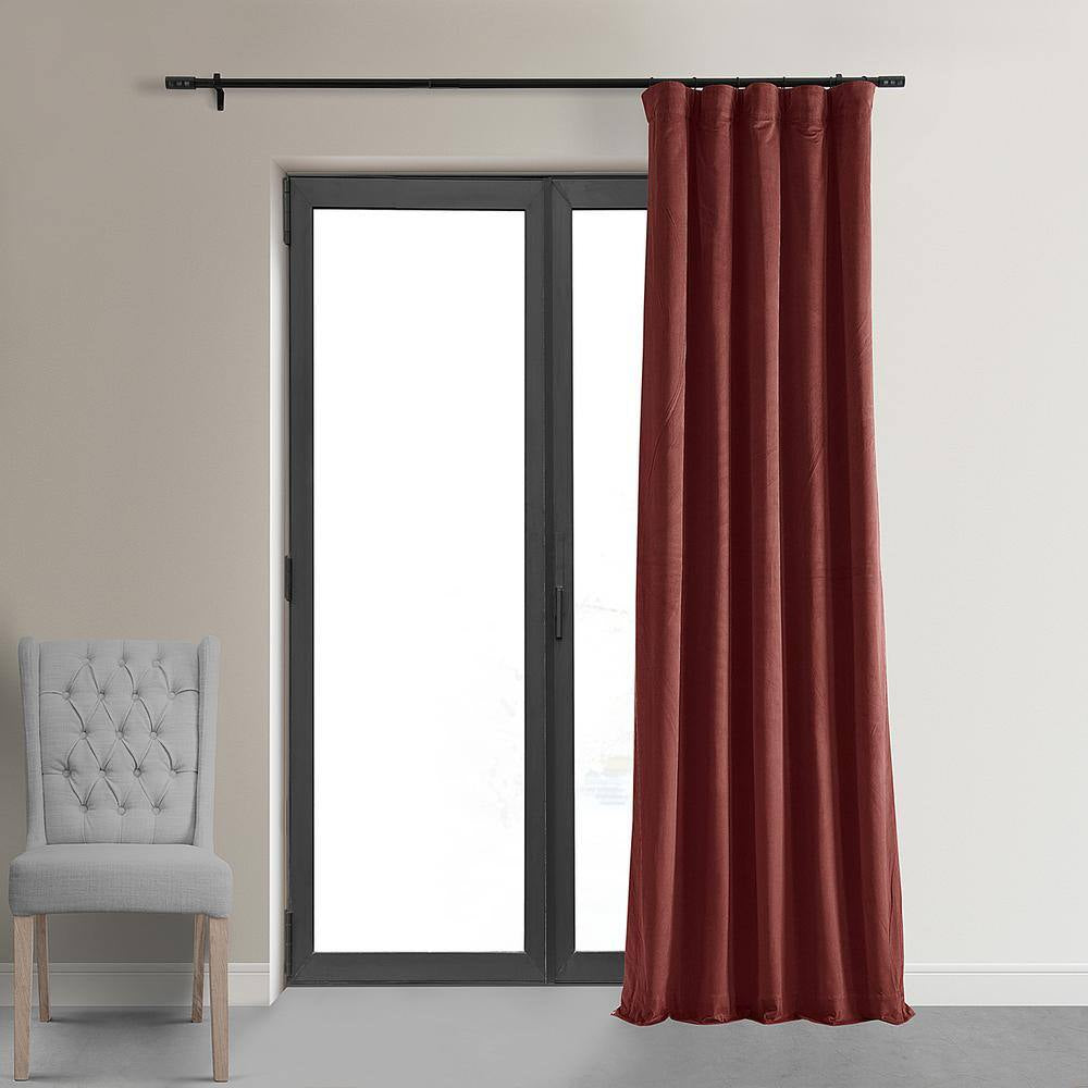 Crimson Rust Velvet Solid 50 In. W X 84 In. L Lined Rod Pocket Blackout Curtain