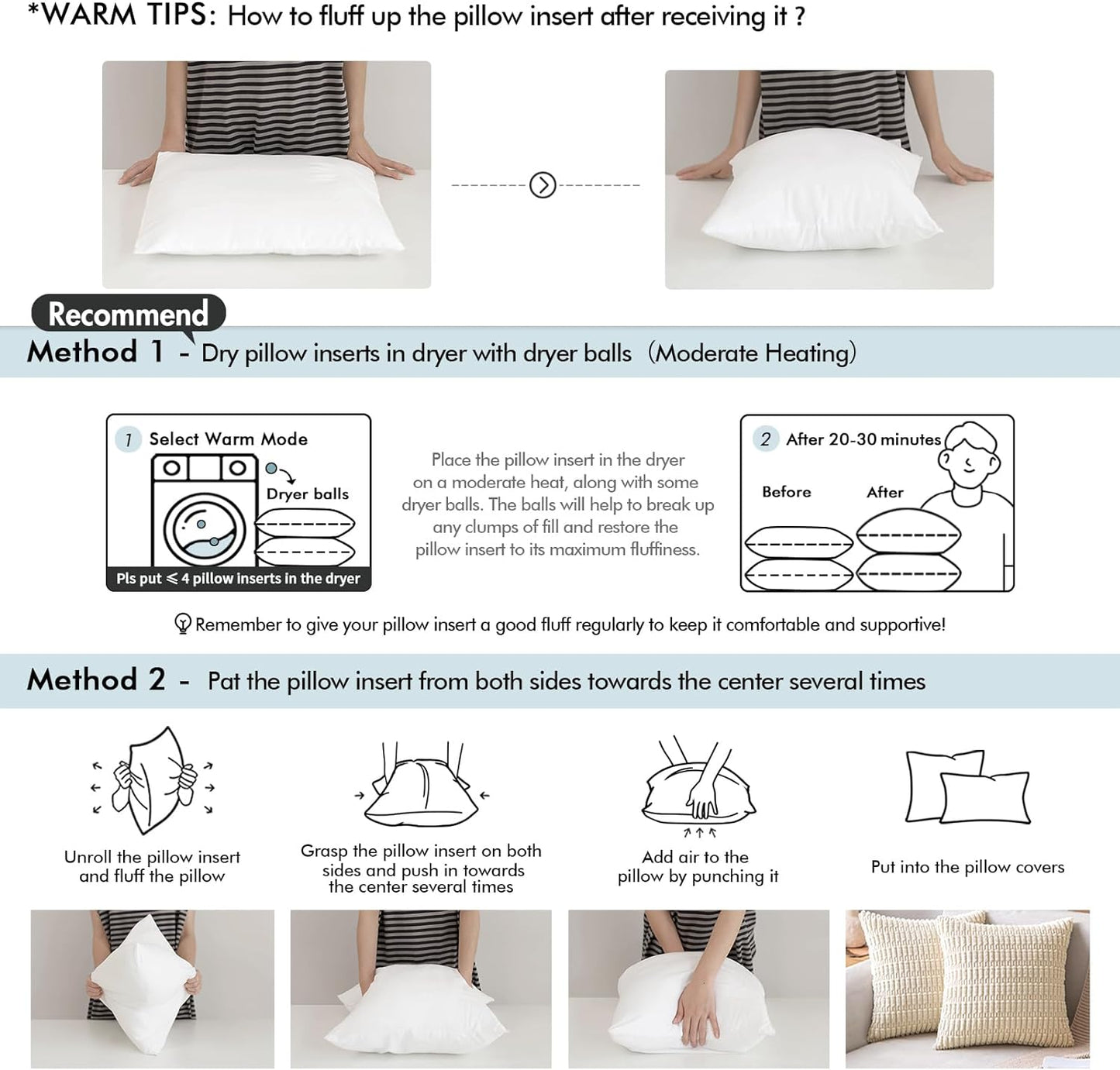 Set of 2 Throw Pillow Inserts Premium Pillow Stuffer Square Form for Decorative Cushion Bed Couch Sofa 16X16 Inch