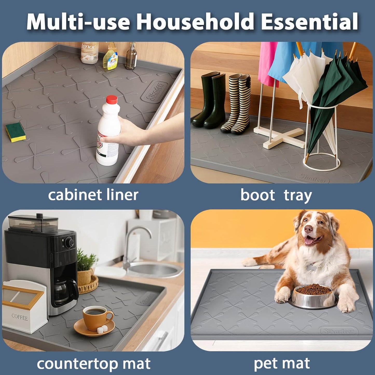 34" X 22" under Sink Mat Waterproof, Silicone Mat Kitchen Drawer Shelf and Cabinet Liner, Sink Protector for Kitchen Organizers and Storage, Boot Tray Pet Food Mats