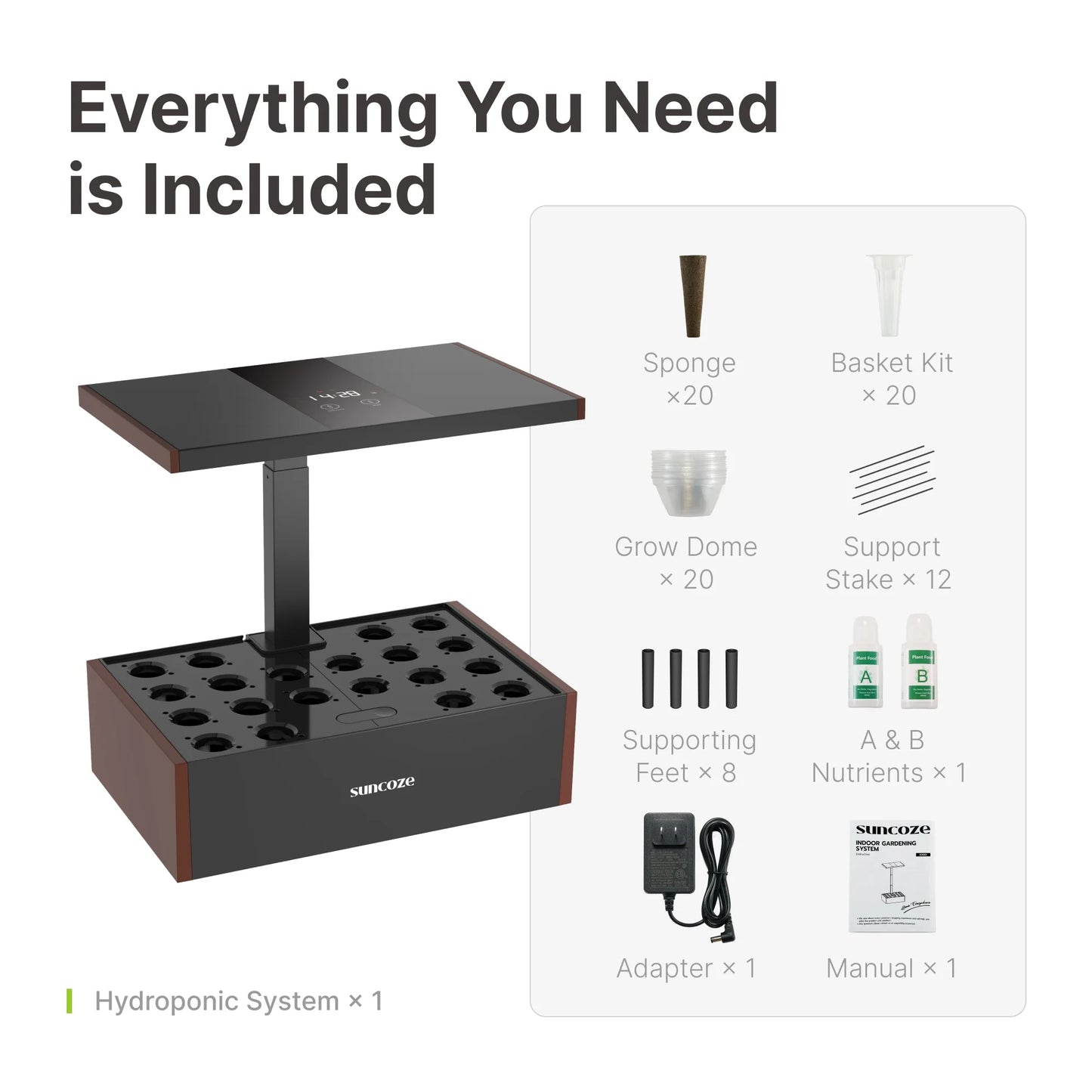 20 Pods Hydroponic Growing System Indoor Herb Garden with Grow Light Germination Starter Kit Black