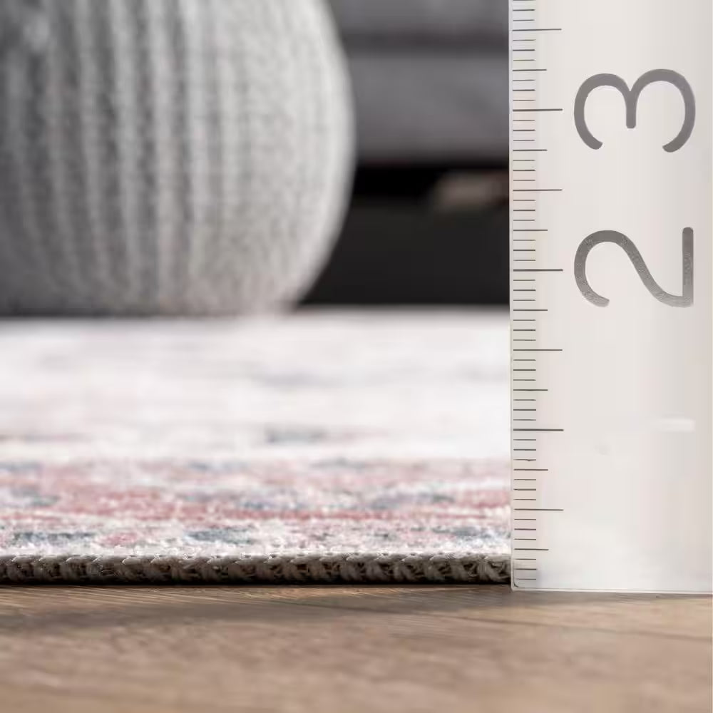 Layna Machine Washable Distressed Vintage Light Gray 2 Ft. 6 In. X 8 Ft. Indoor Runner Rug