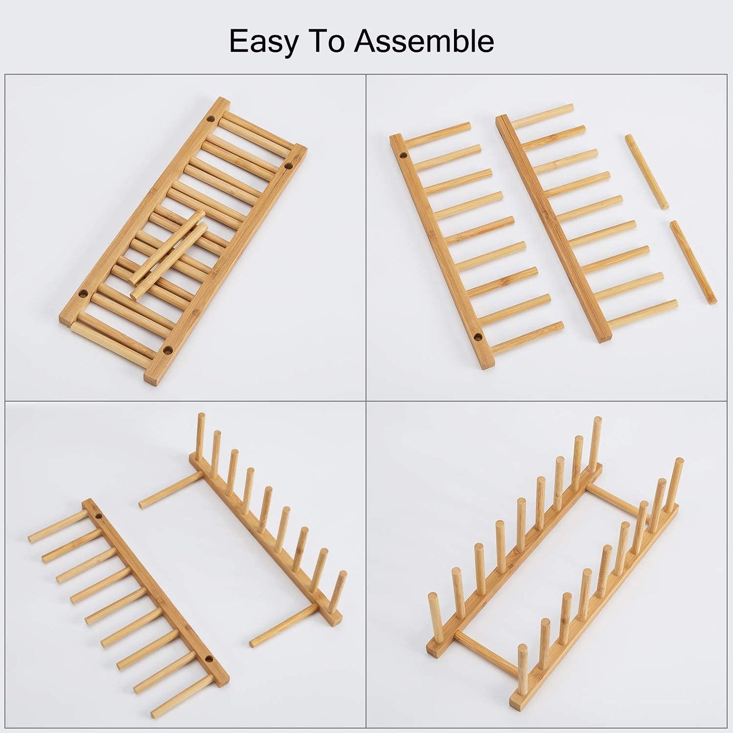 2Pcs Bamboo Dish Plate Bowl Cup Book Pot Lid Cutting Board Drying Rack Stand Drainer Storage Holder Organizer Kitchen Cabinet(Keep Dry)