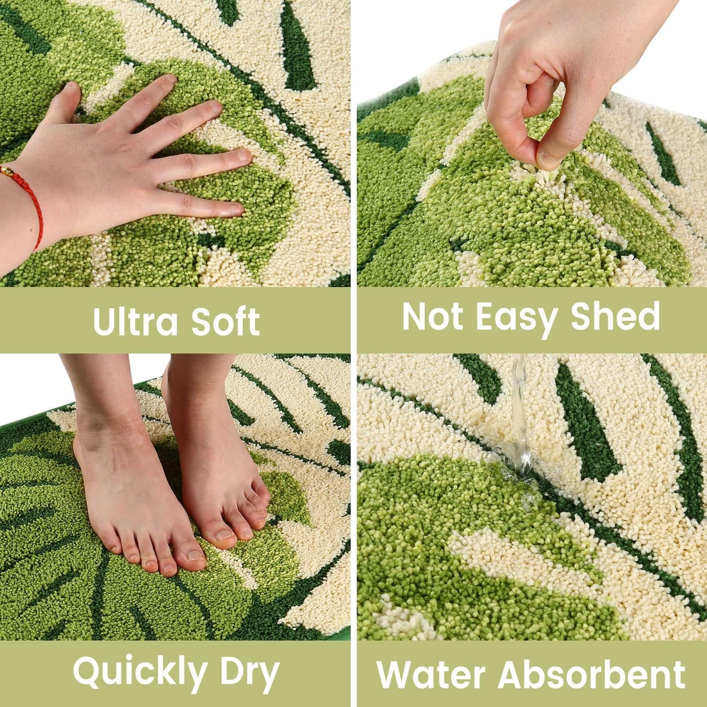 Bathroom Rugs 24X16In Blue Leaves Bath Mat for Bathroom Non Slip Machine Washable Soft Microfiber Absorbent Cute Bath Rug Plush for Tub Shower Sink Fluffy Home Decor Accessories