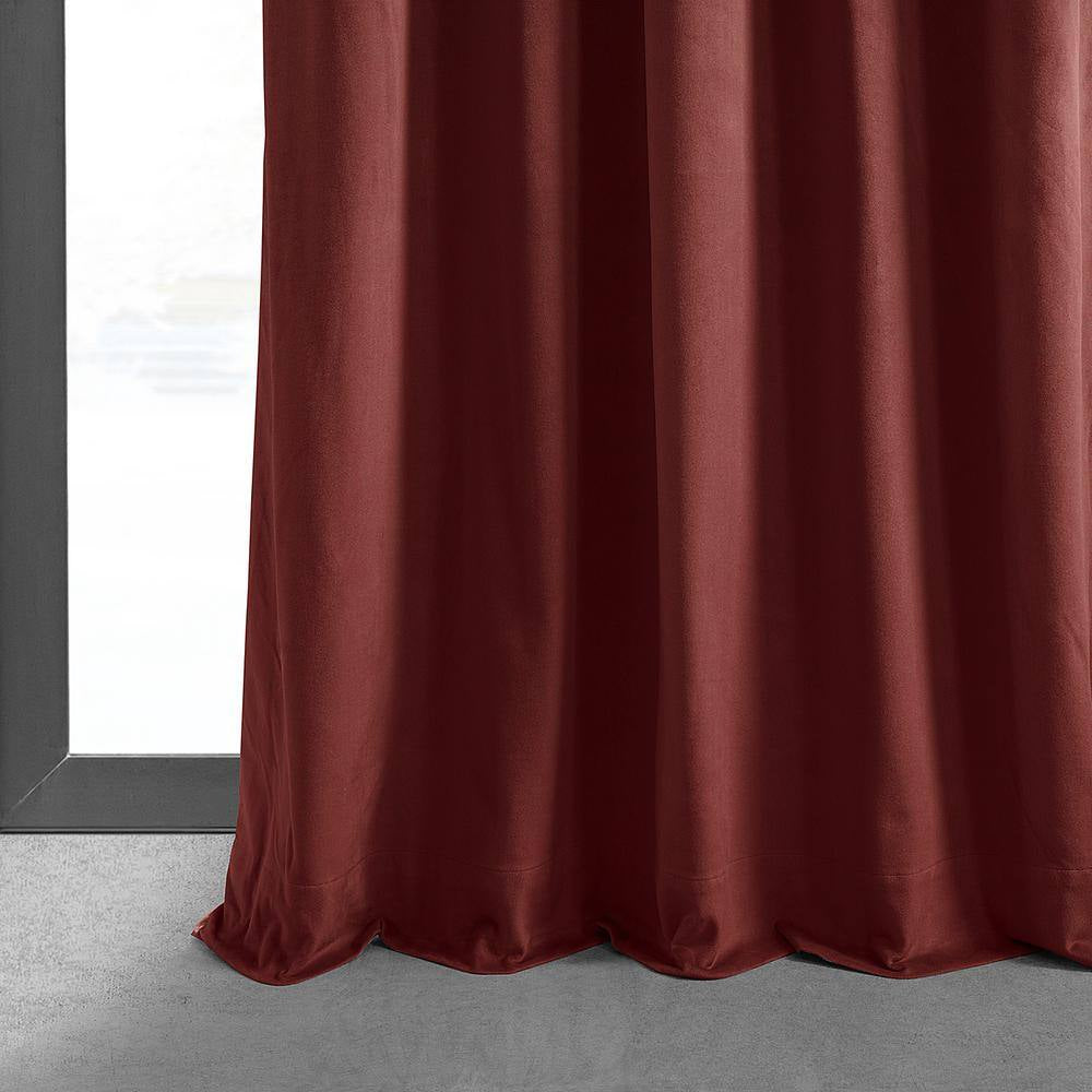 Crimson Rust Velvet Solid 50 In. W X 84 In. L Lined Rod Pocket Blackout Curtain