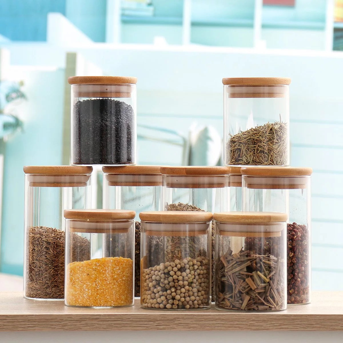 Glass Airtight Food Storage Canister with Measuring Spoon, Set of 10