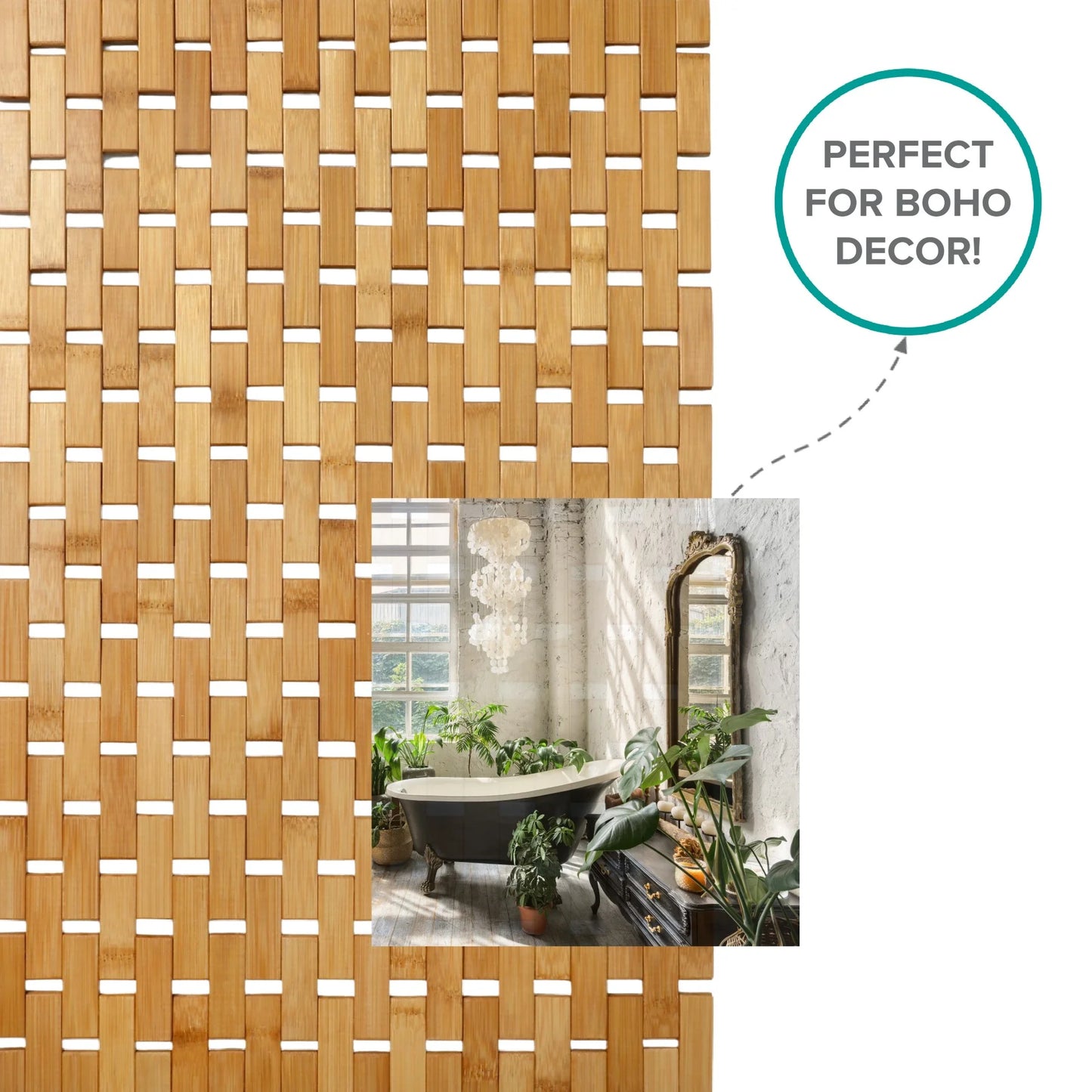 Bamboo Bath Mat |Off- White Wooden Bath & Shower Mat Creates Spa-Like Experience (Easy to Roll Up, Eco-Friendly, 24.75” X 16.5”)