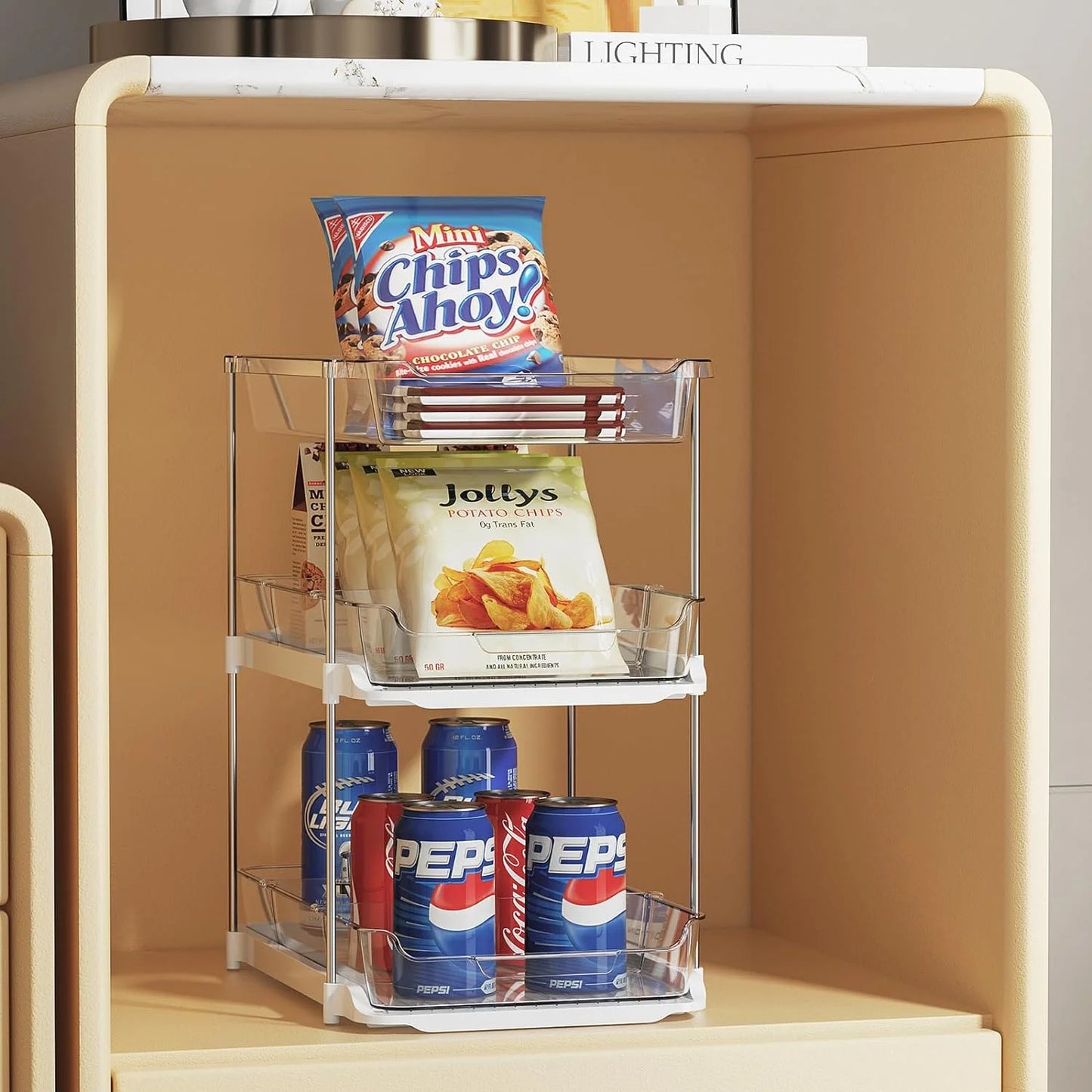 3-Tier Multi-Purpose Bathroom under Sink Organizers and Storage, Stackable Clear Pantry Organization and Storage, Pull Out Kitchen Cabinet Organizer with Movable Dividers
