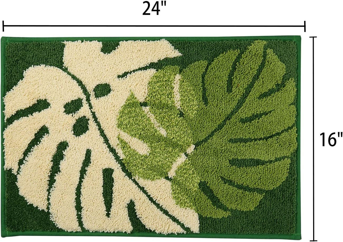 Bathroom Rugs 24X16In Blue Leaves Bath Mat for Bathroom Non Slip Machine Washable Soft Microfiber Absorbent Cute Bath Rug Plush for Tub Shower Sink Fluffy Home Decor Accessories