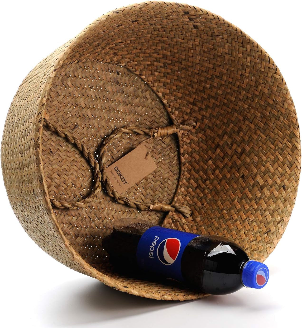 Seagrass Plant Basket with Handles, round Storage Wicker Basket (10.6Inch Diameter X 12.5Inch Height, Natural)