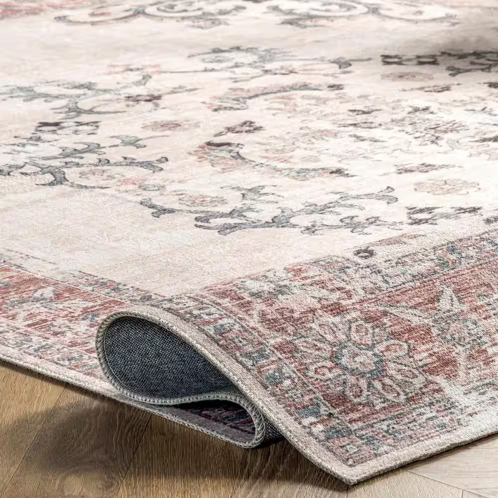 Layna Machine Washable Distressed Vintage Light Gray 2 Ft. 6 In. X 8 Ft. Indoor Runner Rug
