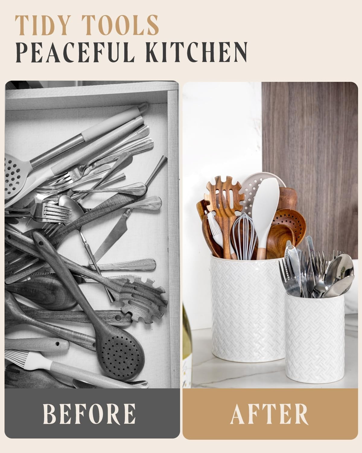 7.2"+5.4" Ceramic Utensil Holder for Kitchen Counter, Large Utensil Crock