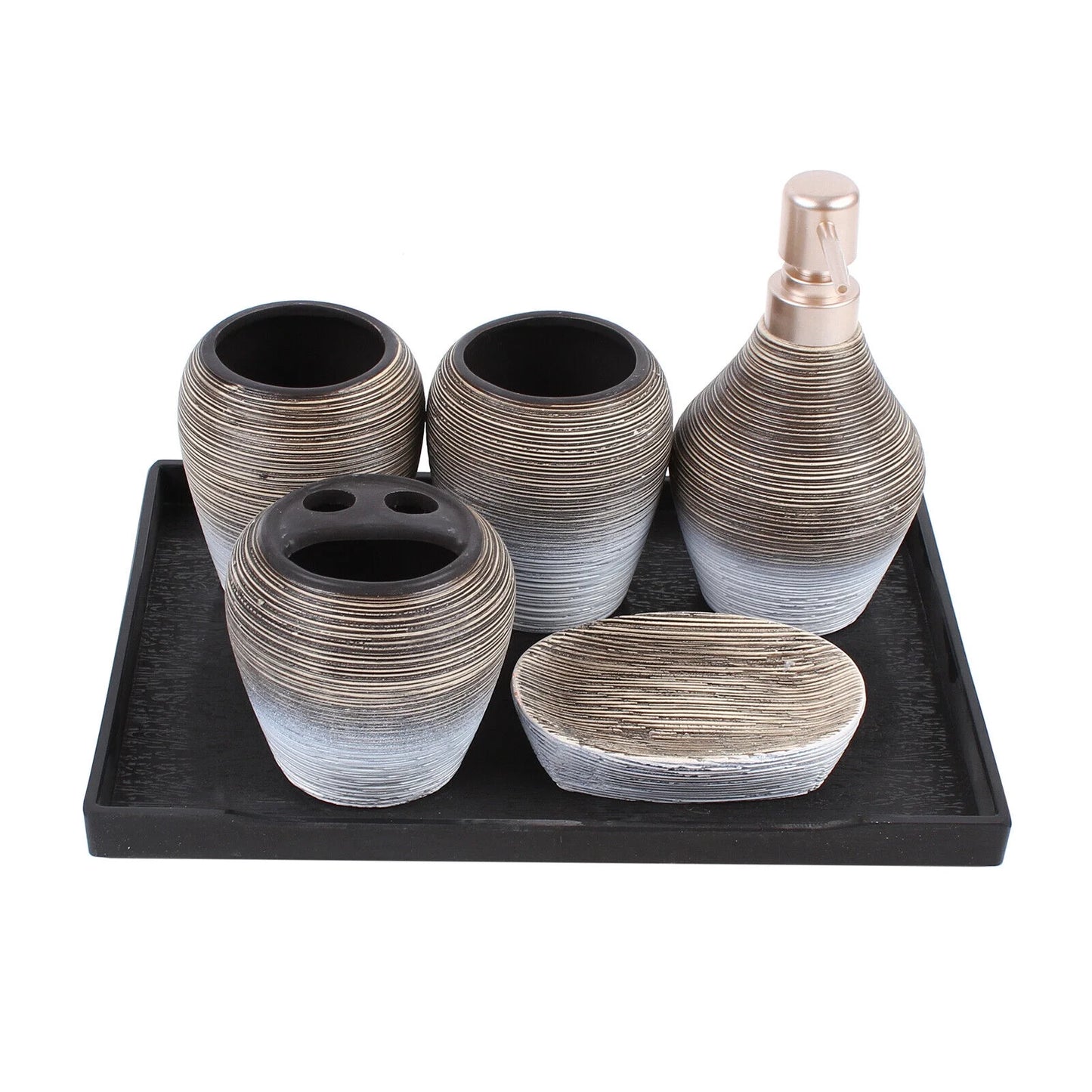 Bathroom Accessory Set 6 Pcs Retro Ceramics Bathroom Vanity Countertop Accessory Set Bathroom Decor Accessories with Soap Dispenser Toothbrush Holder Soap Dish Gargle Cup Tray