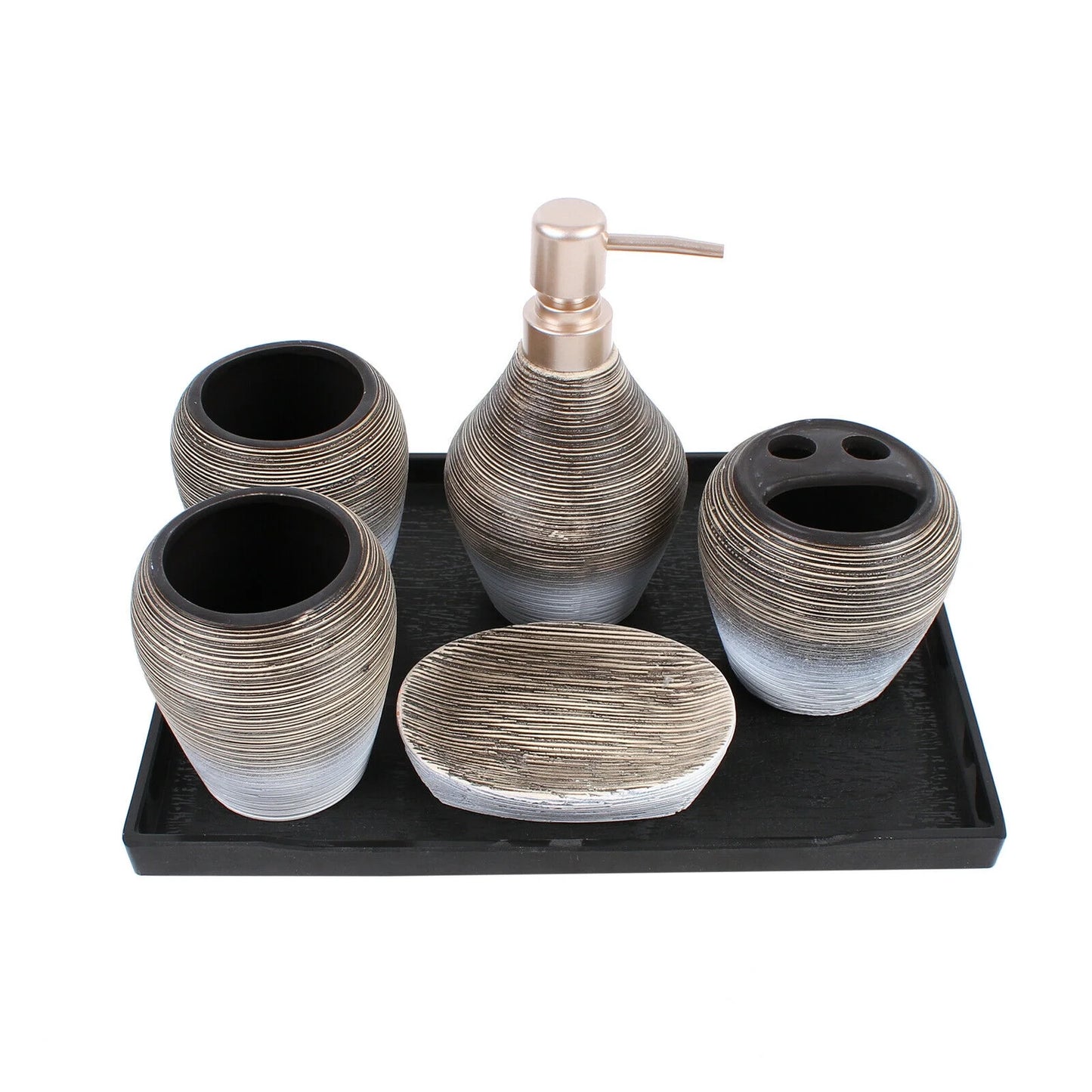 Bathroom Accessory Set 6 Pcs Retro Ceramics Bathroom Vanity Countertop Accessory Set Bathroom Decor Accessories with Soap Dispenser Toothbrush Holder Soap Dish Gargle Cup Tray