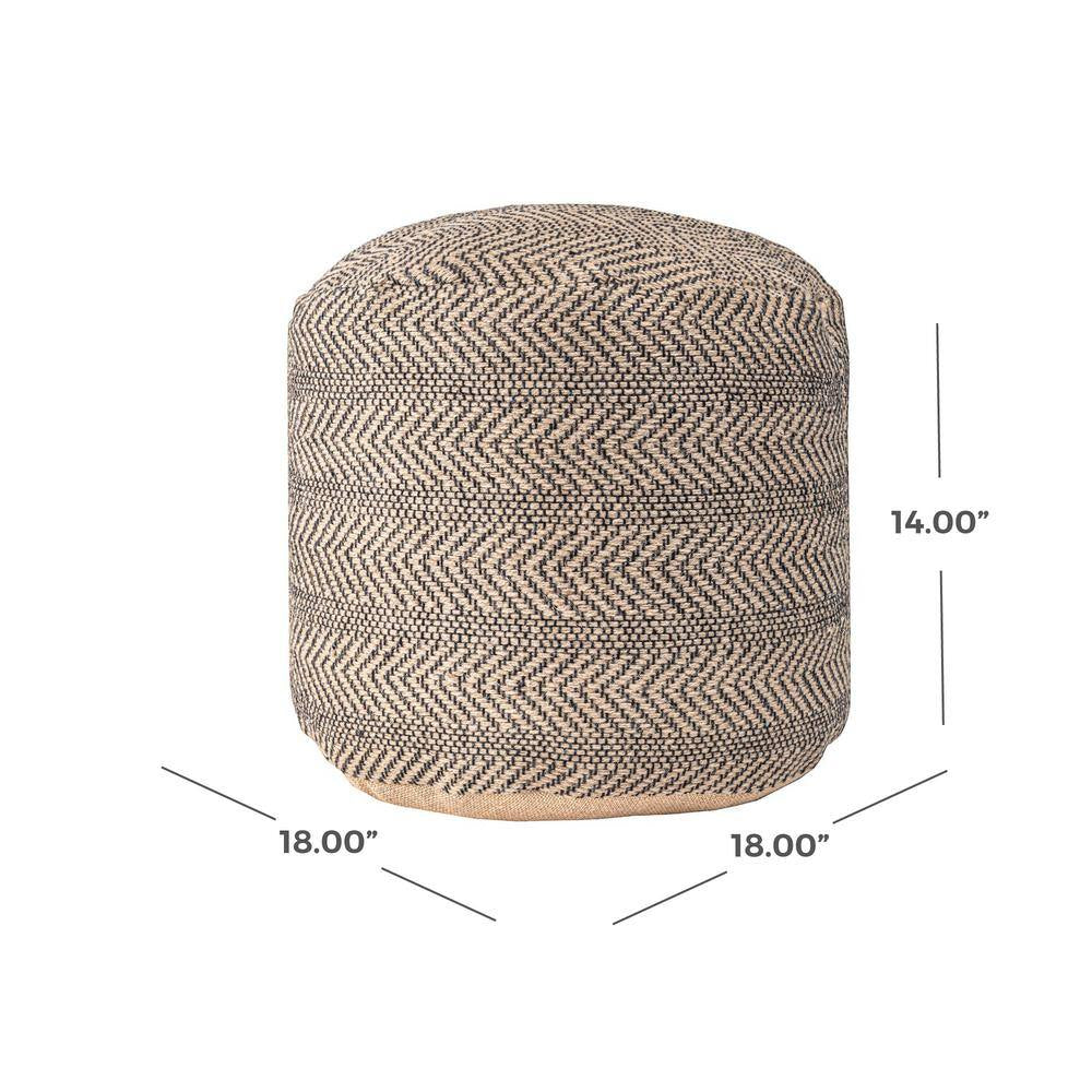 Exeter Chevron Braided Jute Filled Ottoman Natural round Pouf
