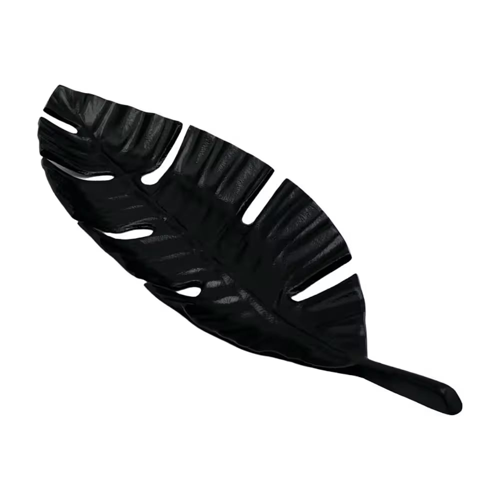 23 In. Aluminum Metal Leaf Decorative Black Tray