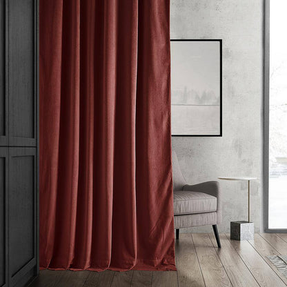 Crimson Rust Velvet Solid 50 In. W X 84 In. L Lined Rod Pocket Blackout Curtain