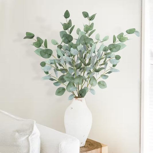 37.5 In. Artificial Eucalyptus Silver Dollar Leaf Stem Plant Greenery Foliage Spray Branch (Set of 4)