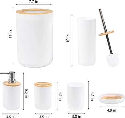 6-Piece Bamboo Bathroom Accessory Set, Modern White
