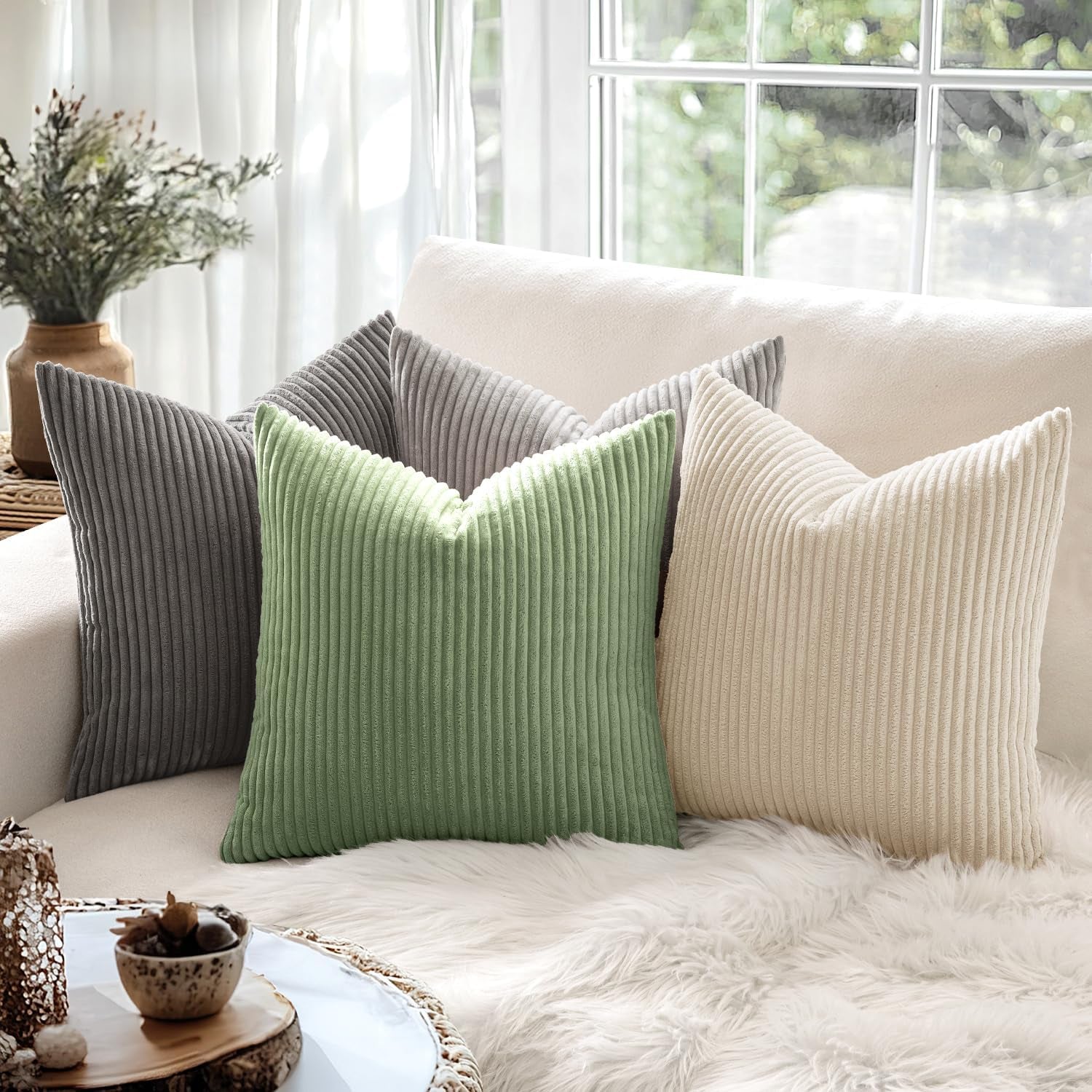 Pack of 2 Pillow Covers Soft Soild Decorative Square Throw Pillow Covers Set Cushion Cases Pillowcases for Sofa Bedroom Car 18 X 18 Inch 45 X 45 Cm Sage Green