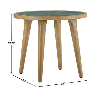 Novato 34 In. round Green Stone Top Coffee Table and 2-End Tables (3-Piece)